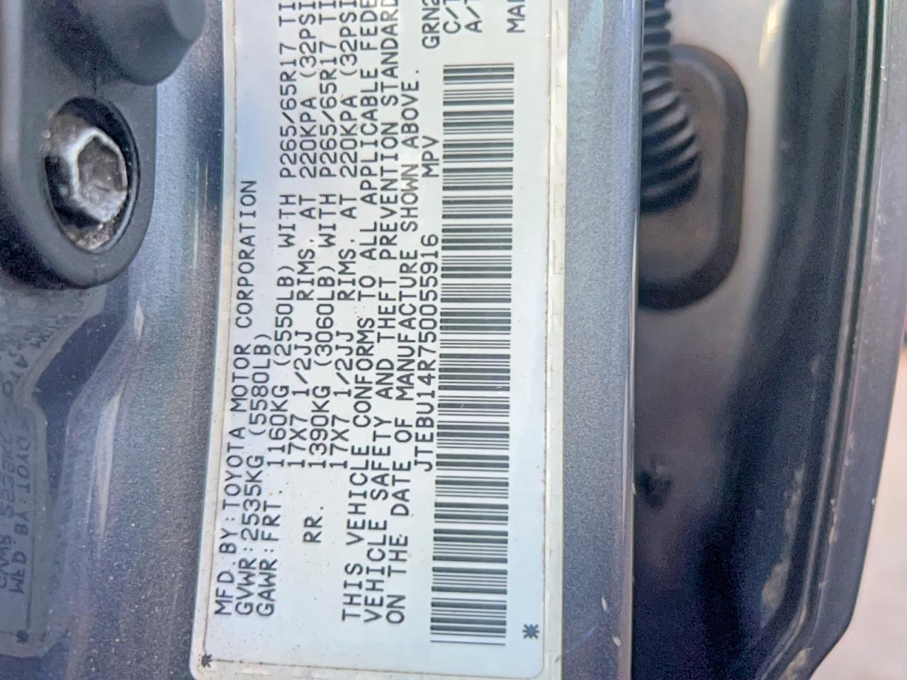 2005 Toyota 4runner Sport Edition Gray vin: JTEBU14R750055916