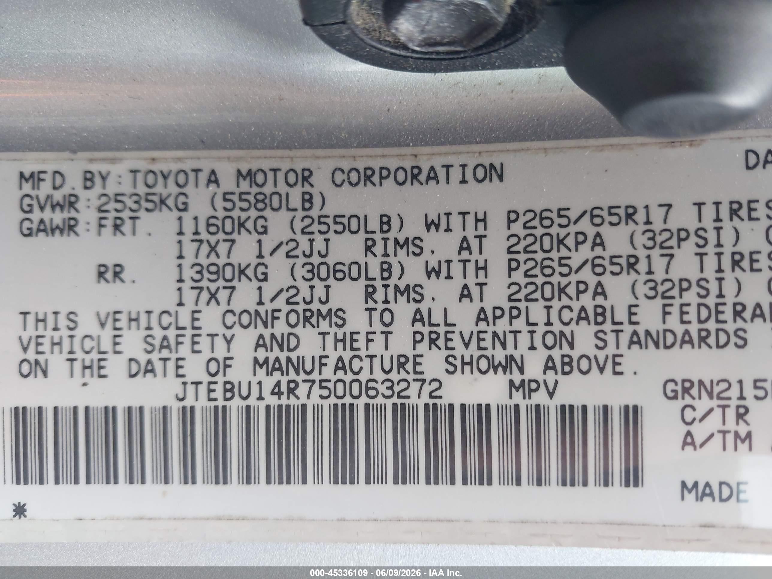 2005 Toyota 4runner Sr5 Sport V6 Silver vin: JTEBU14R750063272