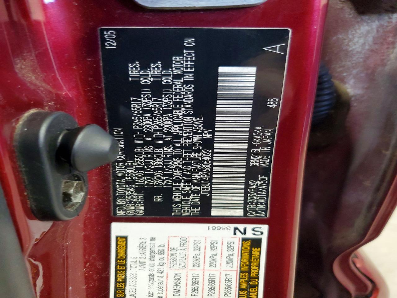 2006 Toyota 4runner Sr5 Red vin: JTEBU14R768064022