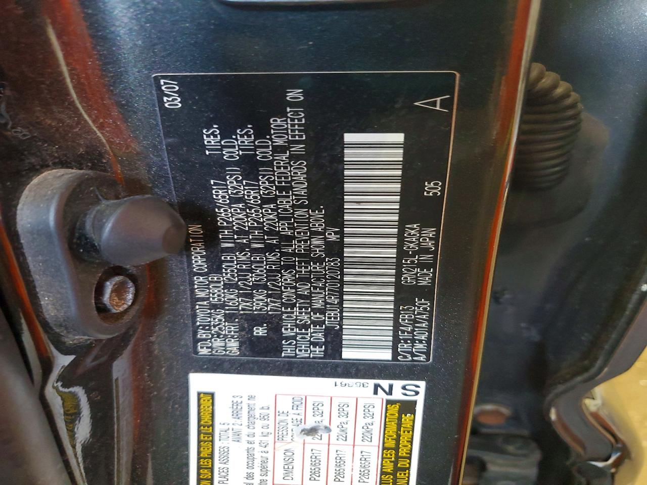 2007 Toyota 4runner Серый vin: JTEBU14R770120783