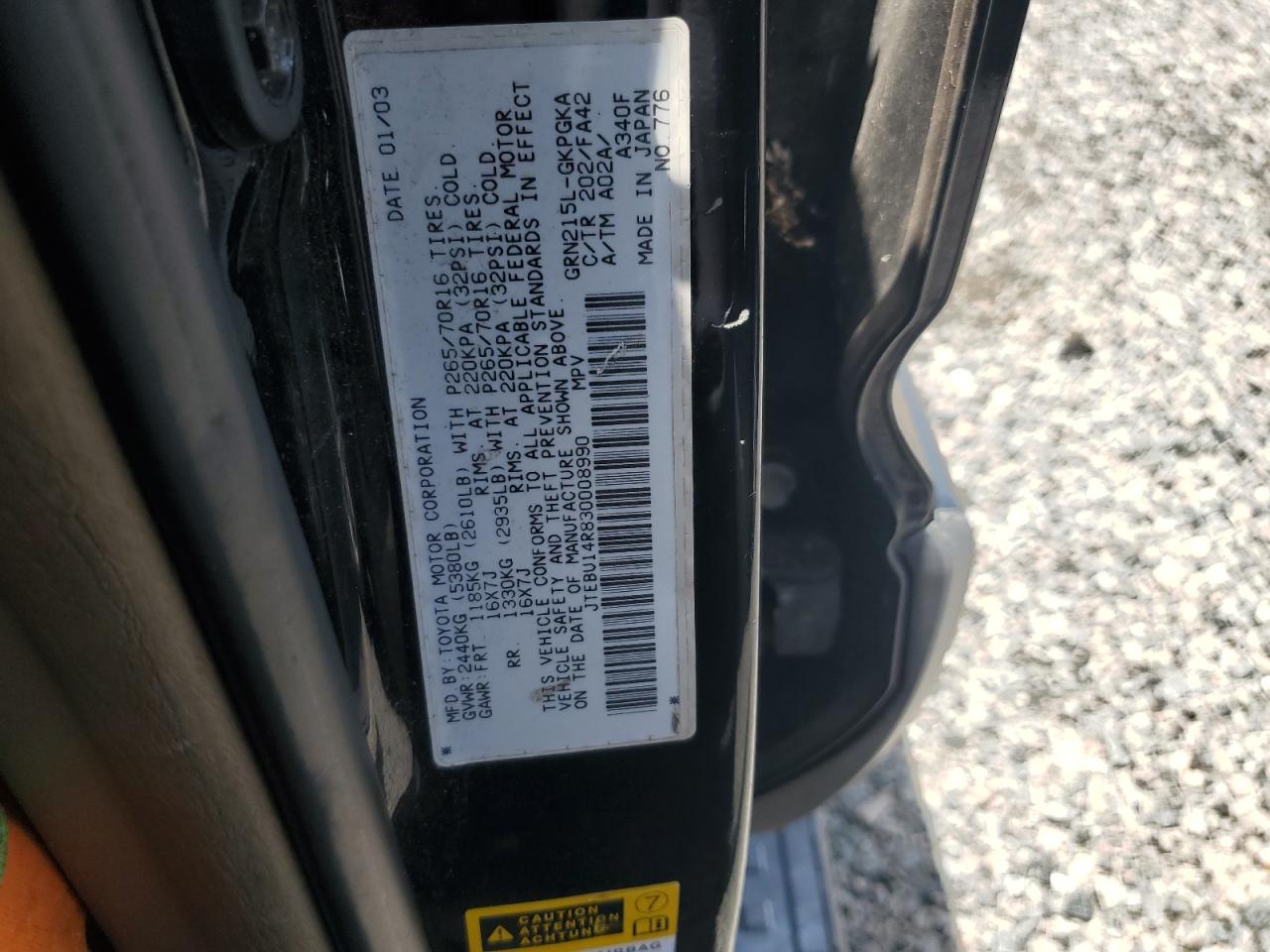 2003 Toyota 4runner Sr5 Черный vin: JTEBU14R830008990