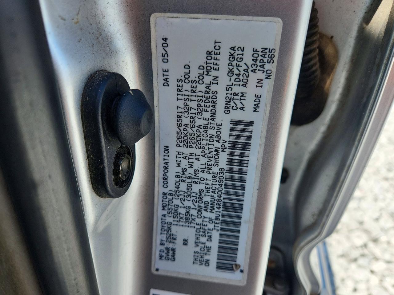 2004 Toyota 4runner Sr5 Silver vin: JTEBU14R840049038