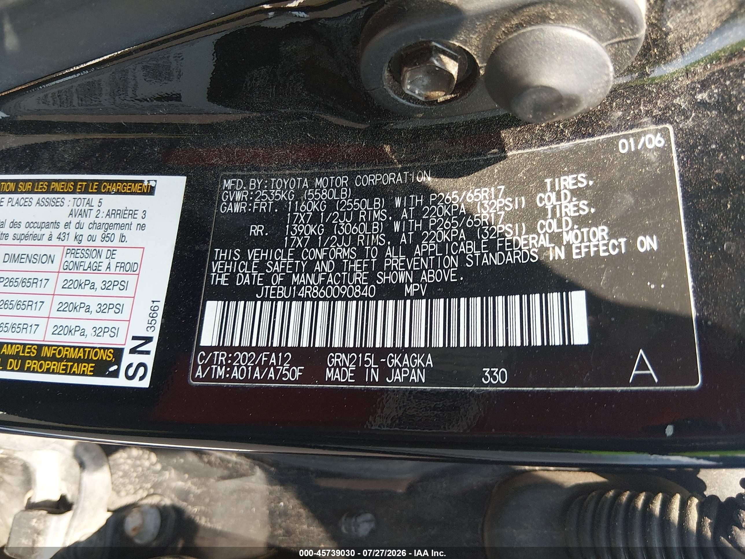 2006 Toyota 4runner Sr5/sport Black vin: JTEBU14R860090840