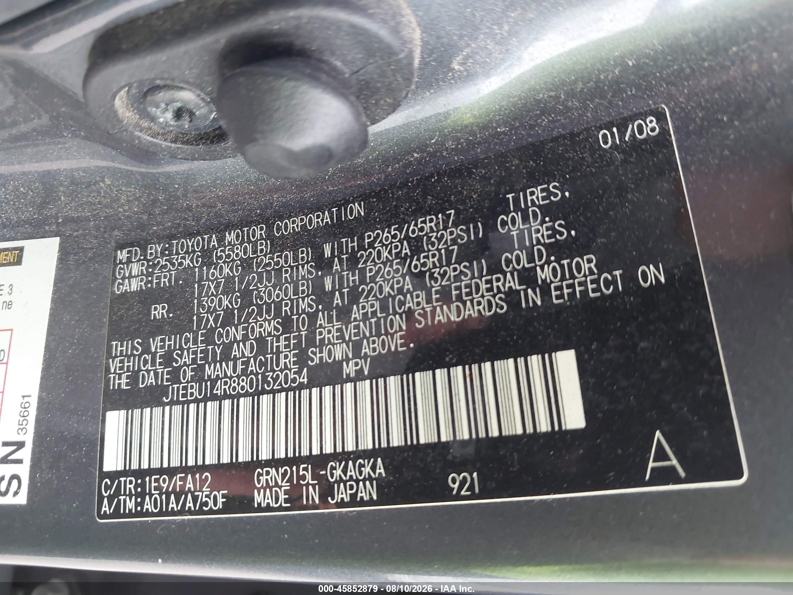2008 Toyota 4runner Sr5 V6 Gray vin: JTEBU14R880132054