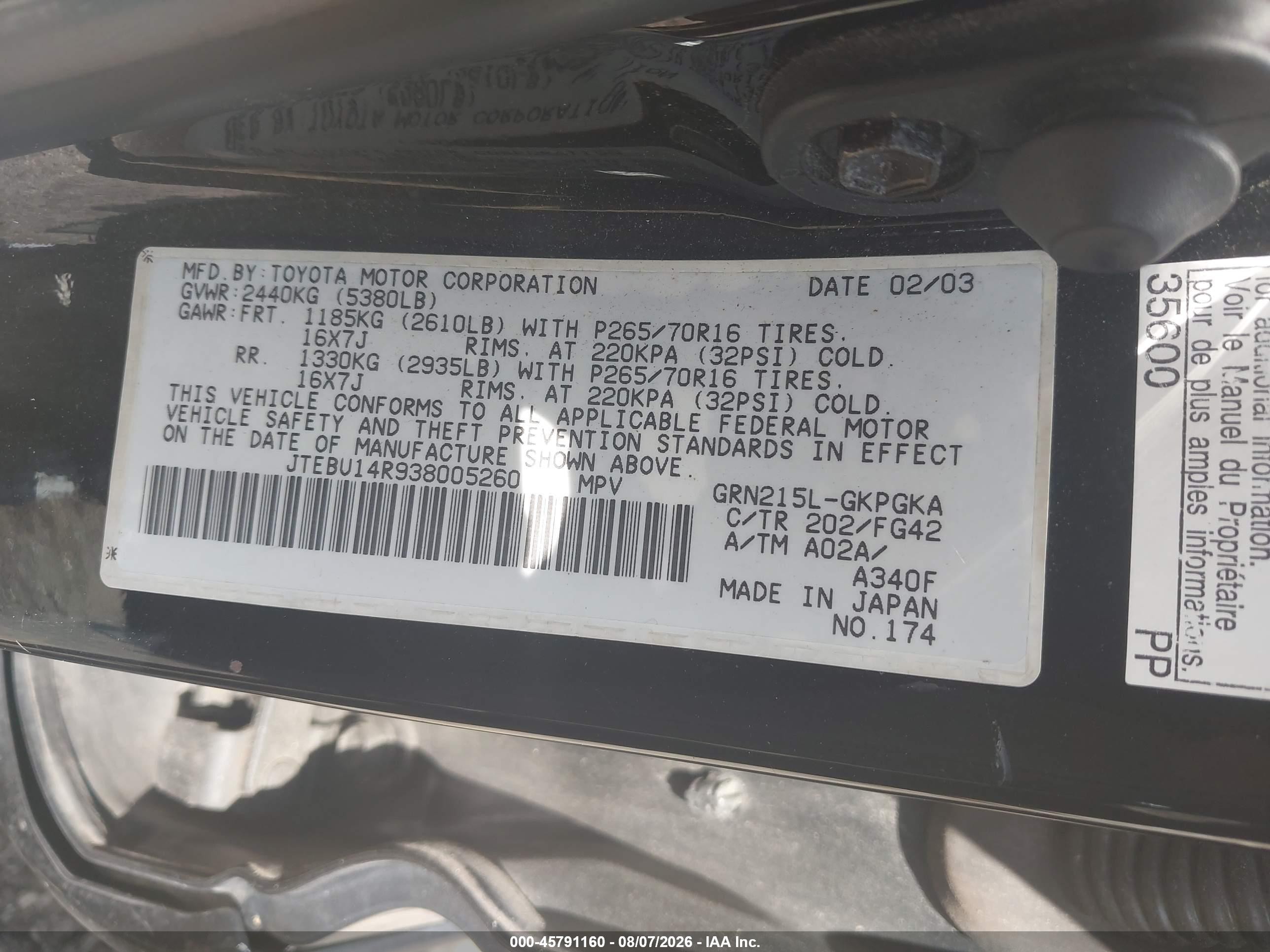 2003 Toyota 4runner Sr5 V6 Black vin: JTEBU14R938005260