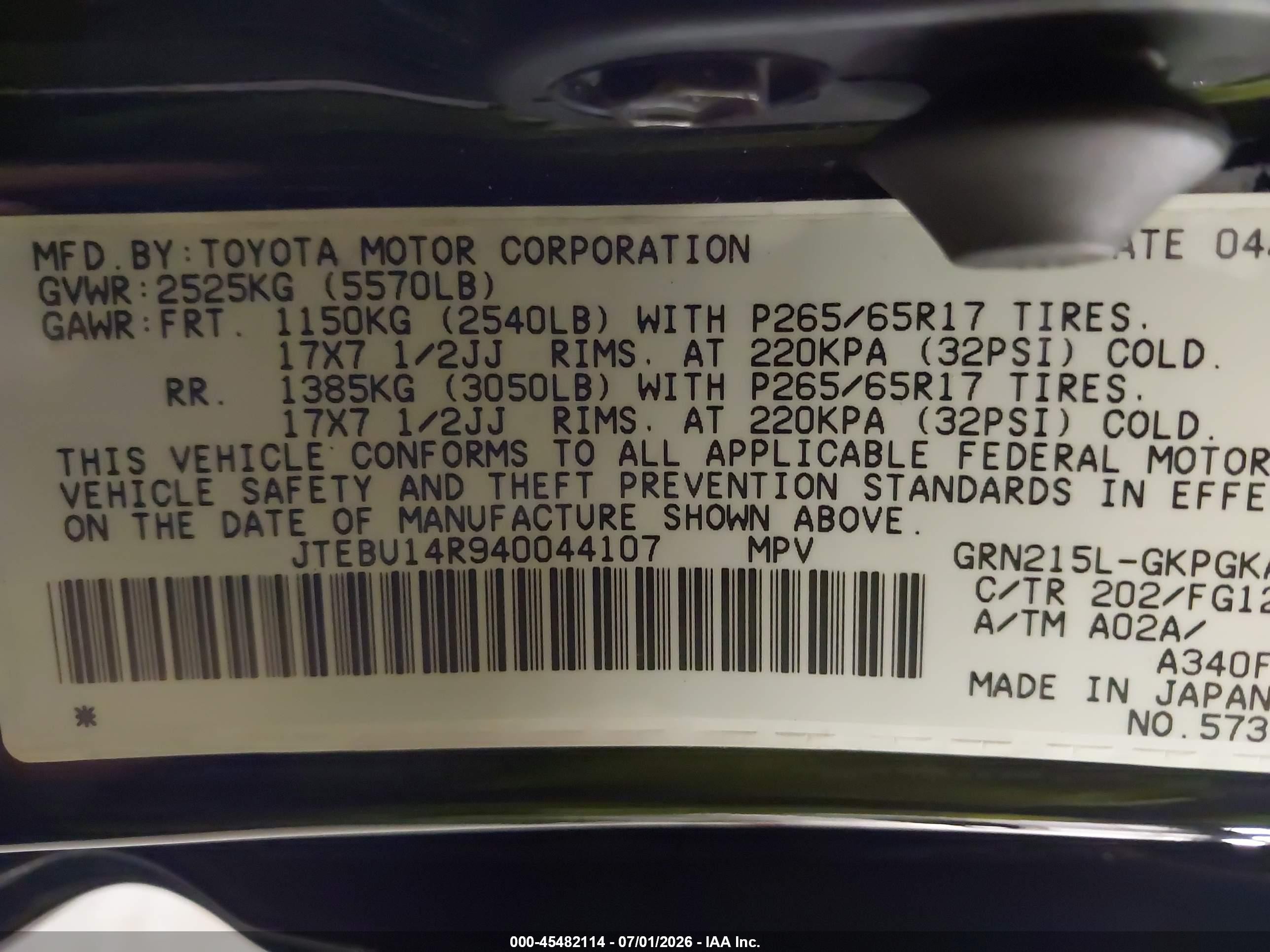2004 Toyota 4runner Sr5 V6 Black vin: JTEBU14R940044107