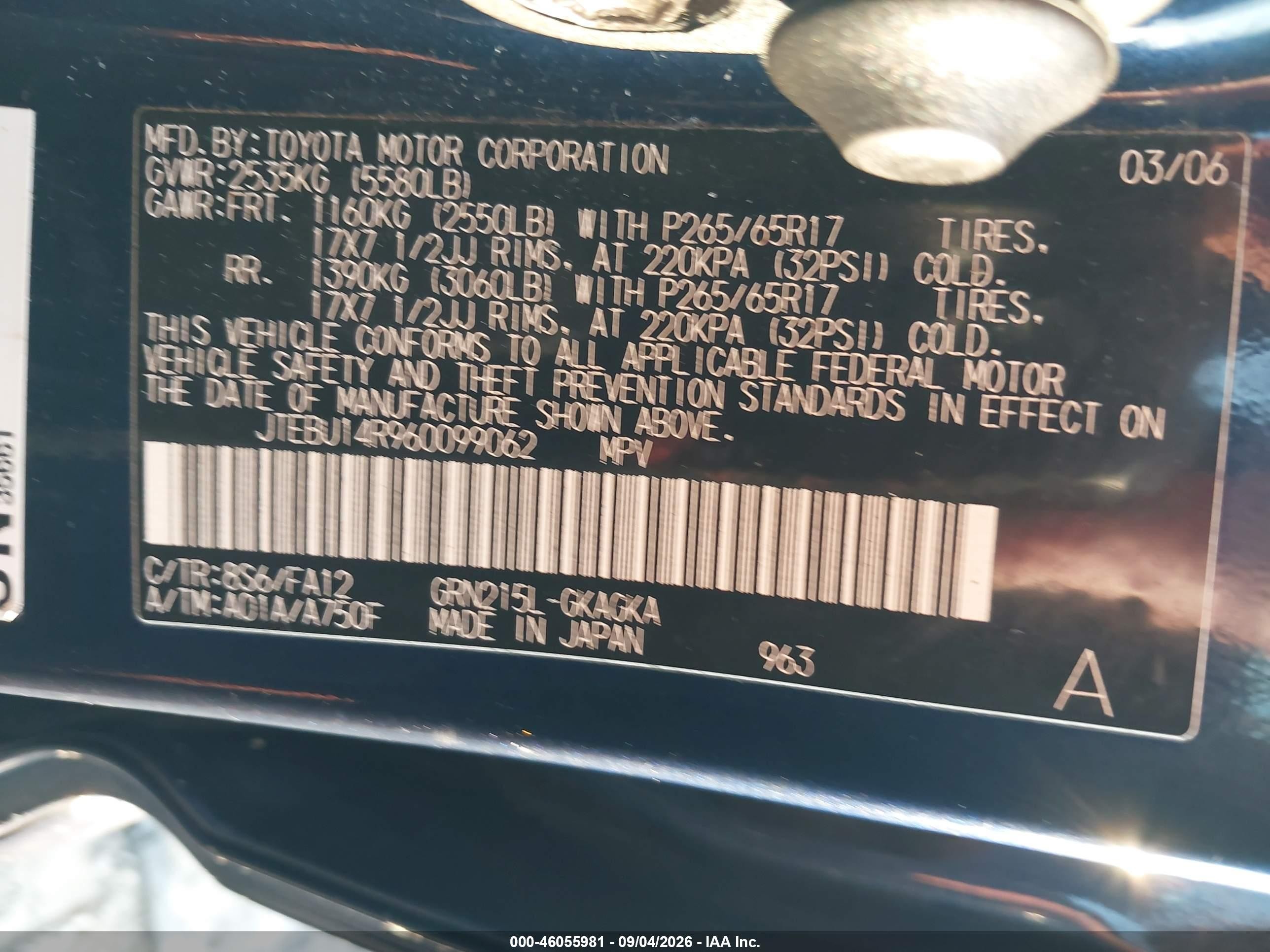 2006 Toyota 4runner Sr5 V6 Blue vin: JTEBU14R960099062