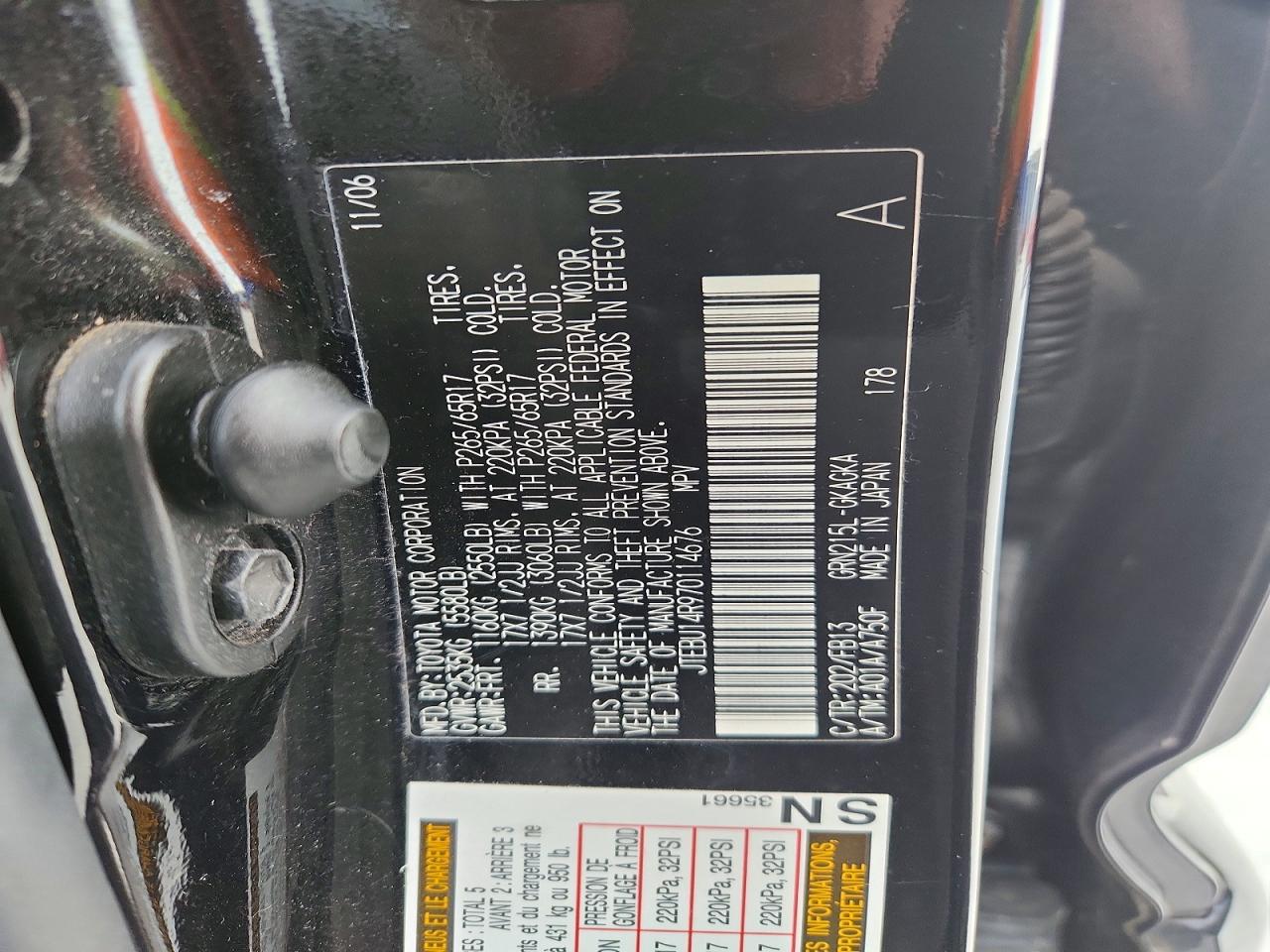 2007 Toyota 4runner Sport Edition Черный vin: JTEBU14R970114676