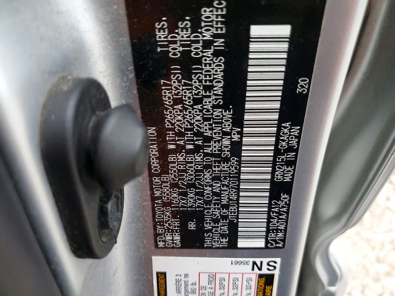 2007 Toyota 4runner Sr5 Silver vin: JTEBU14R970119599