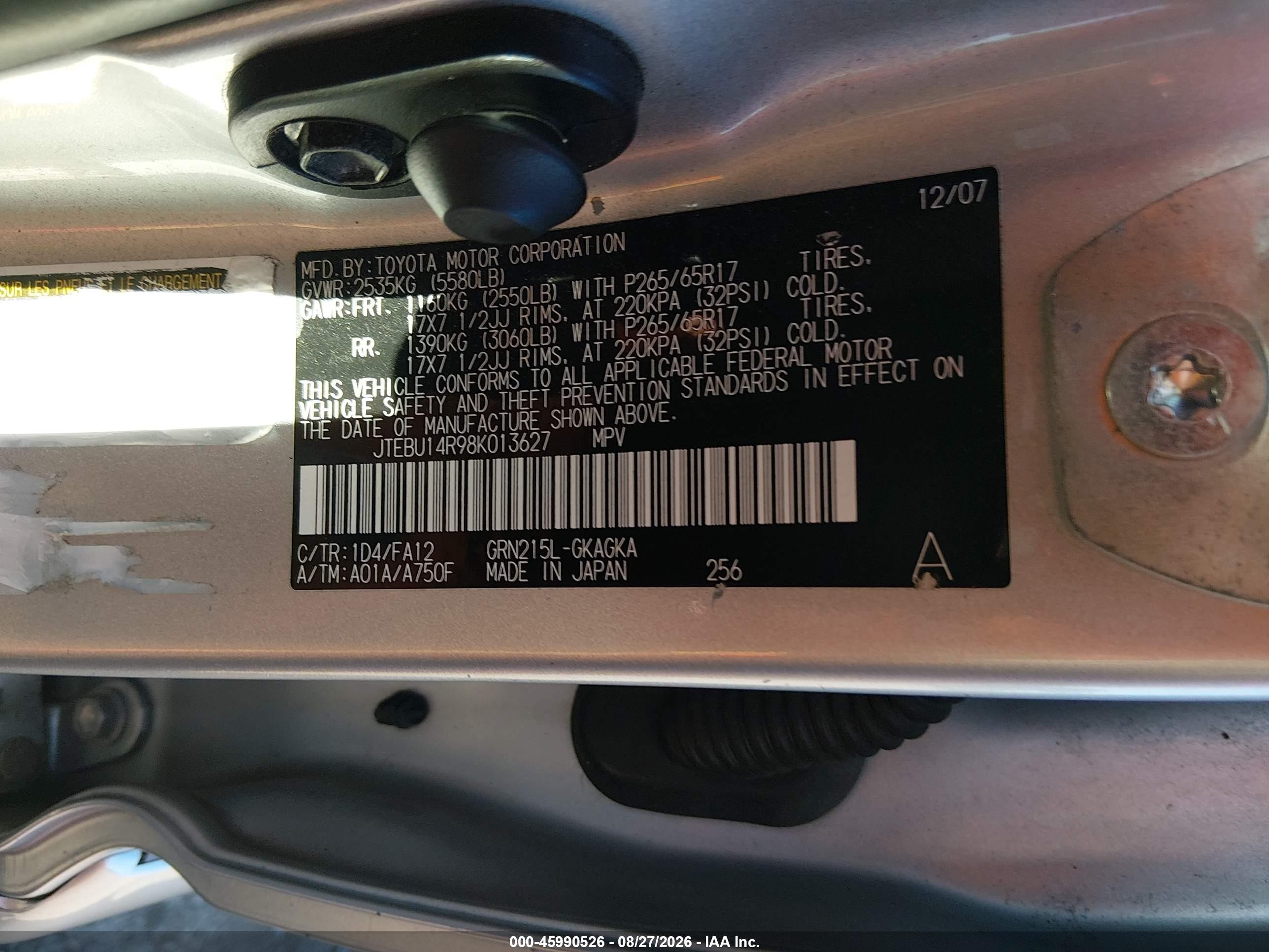 2008 Toyota 4runner Sr5 V6 Серебряный vin: JTEBU14R98K013627