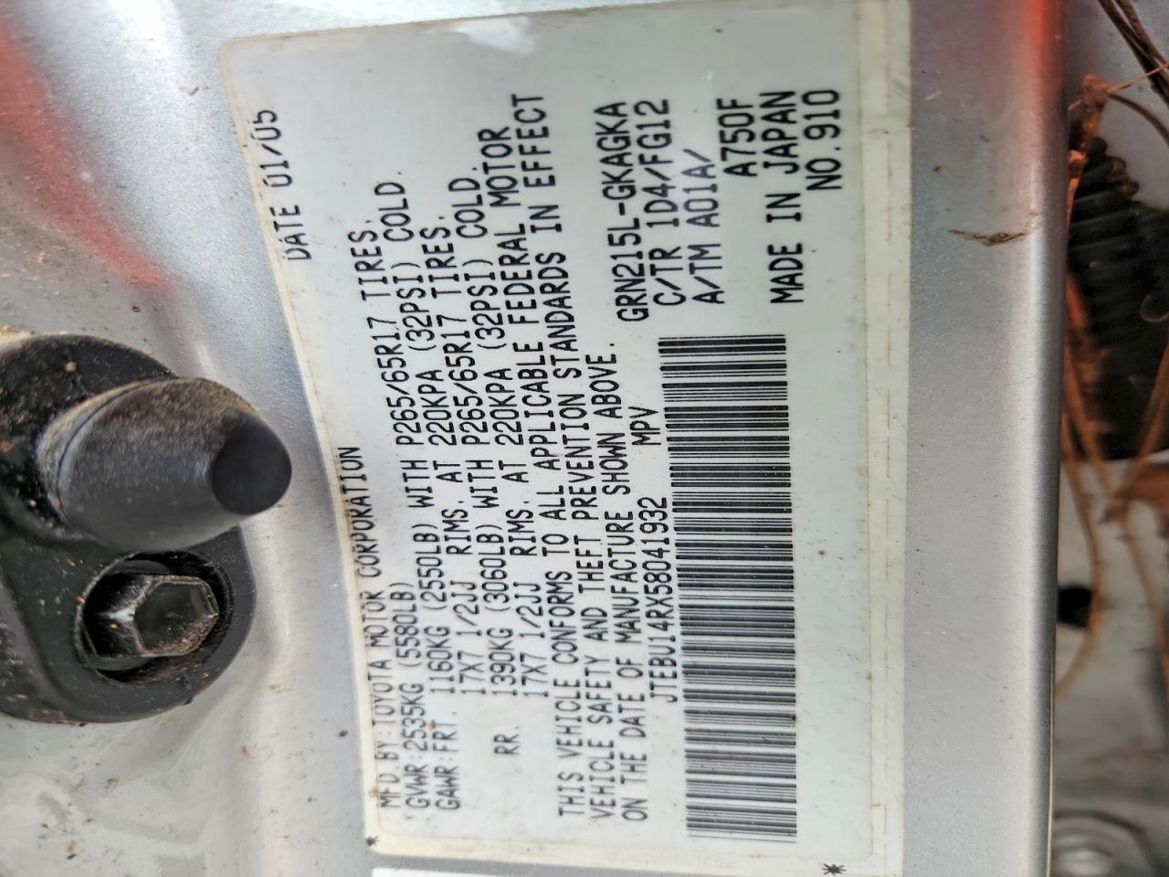2005 Toyota 4runner Sr5 Silver vin: JTEBU14RX58041932