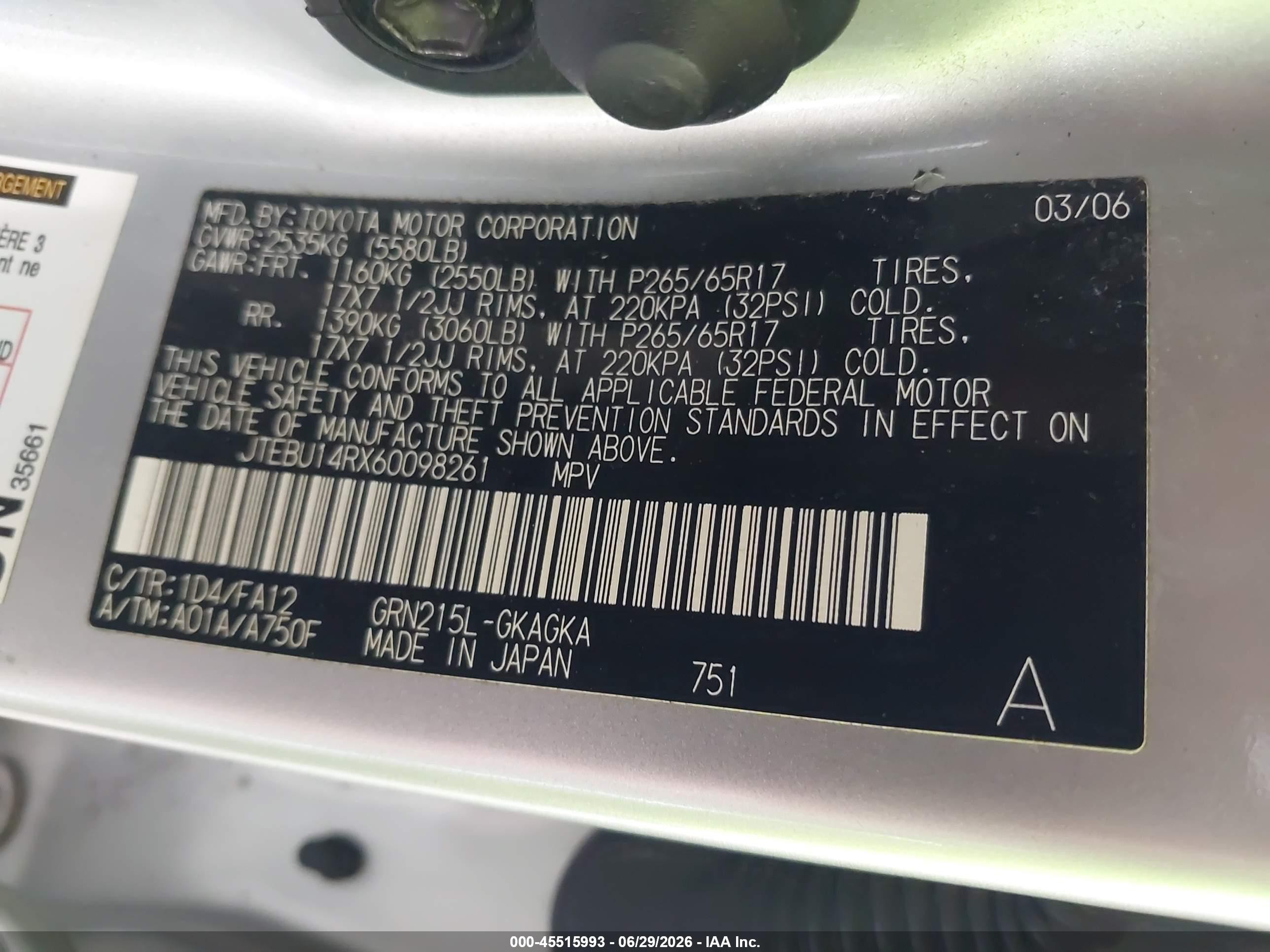 2006 Toyota 4runner Sr5 V6 Silver vin: JTEBU14RX60098261