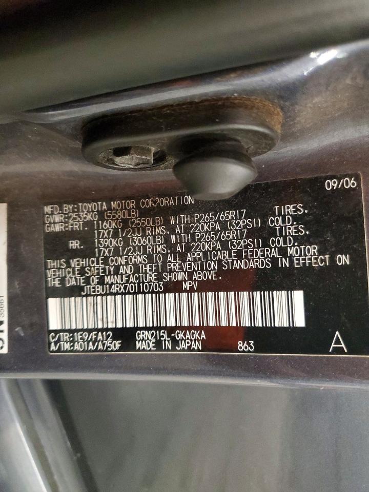 2007 Toyota 4runner Sr5 Gray vin: JTEBU14RX70110703