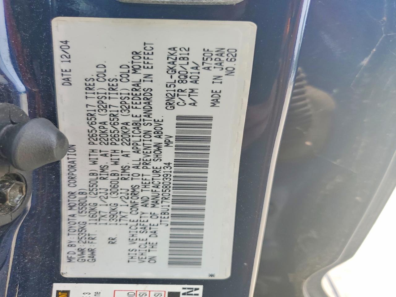 2005 Toyota 4runner Limited Blue vin: JTEBU17R058039134