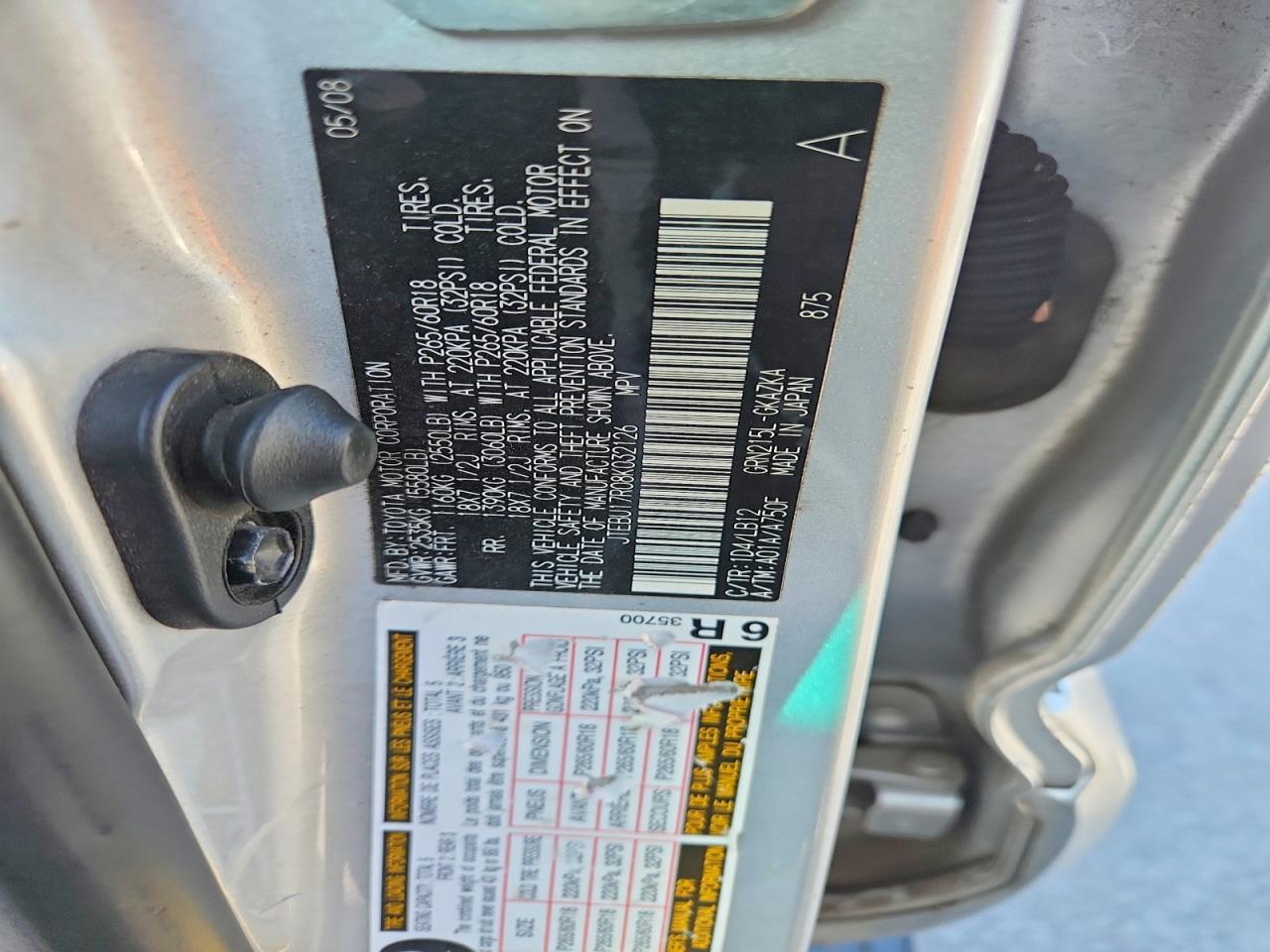 2008 Toyota 4runner Limited Silver vin: JTEBU17R08K032126
