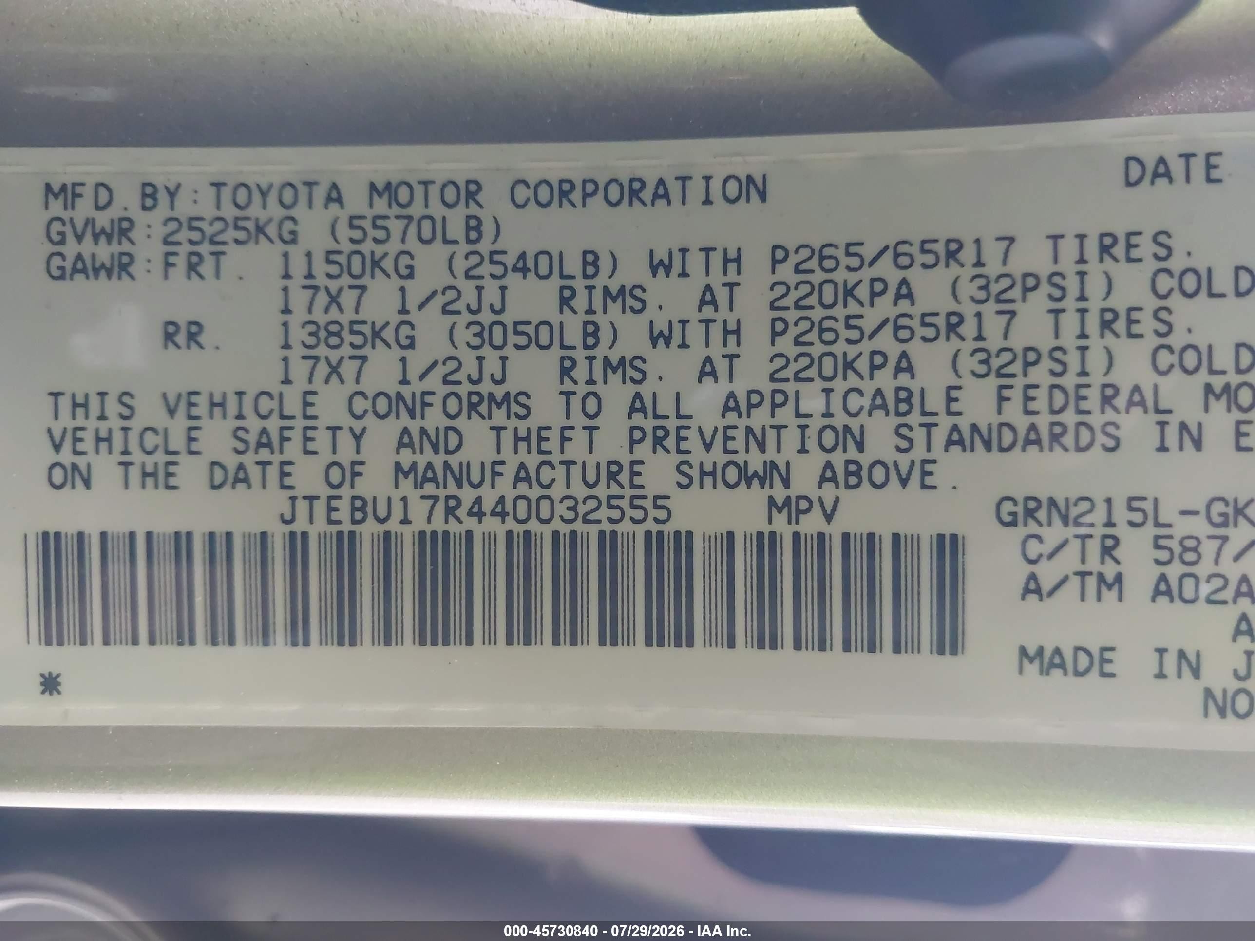 2004 Toyota 4runner Limited V6 Gold vin: JTEBU17R440032555