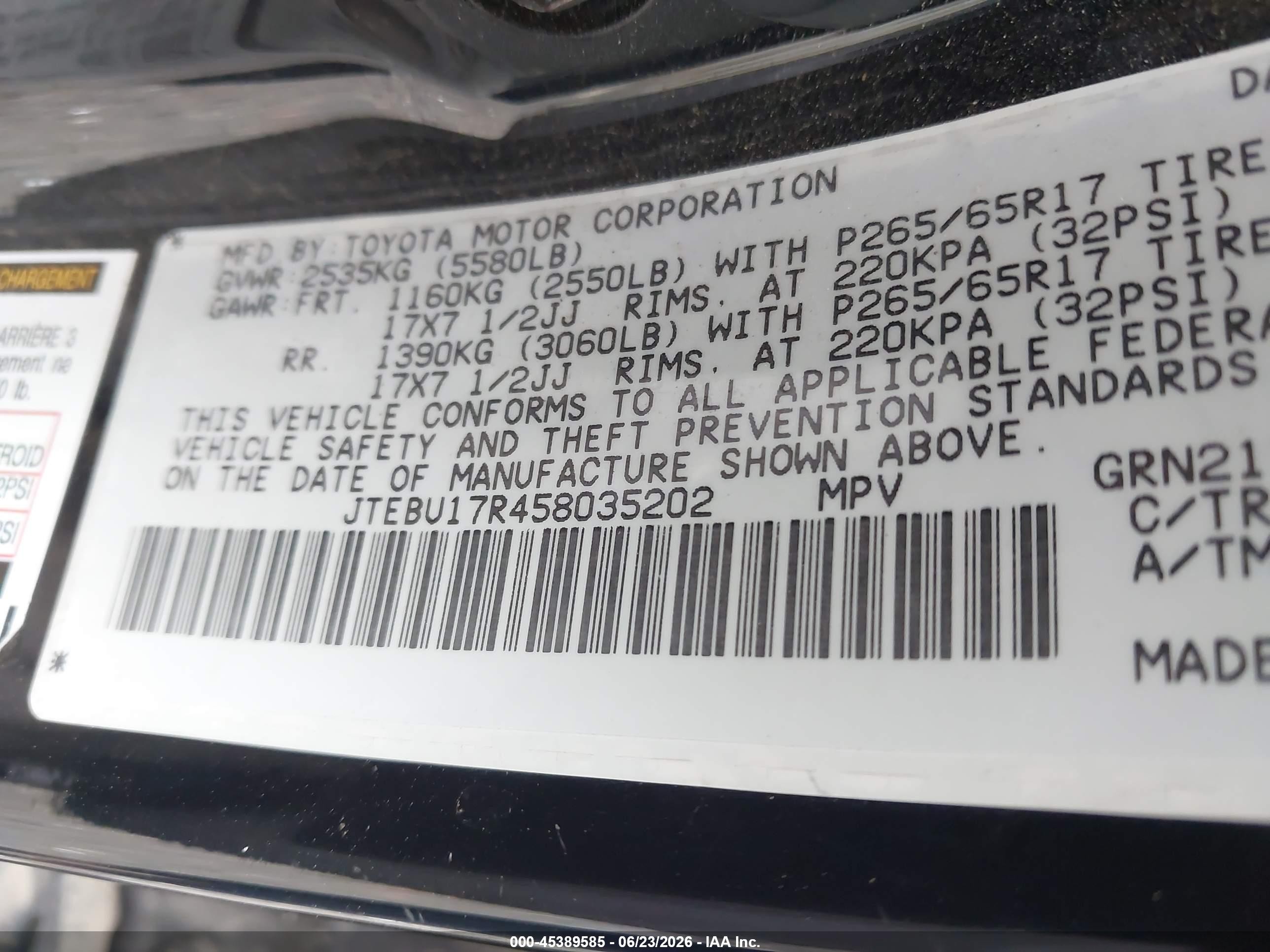 2005 Toyota 4runner Limited V6 Black vin: JTEBU17R458035202