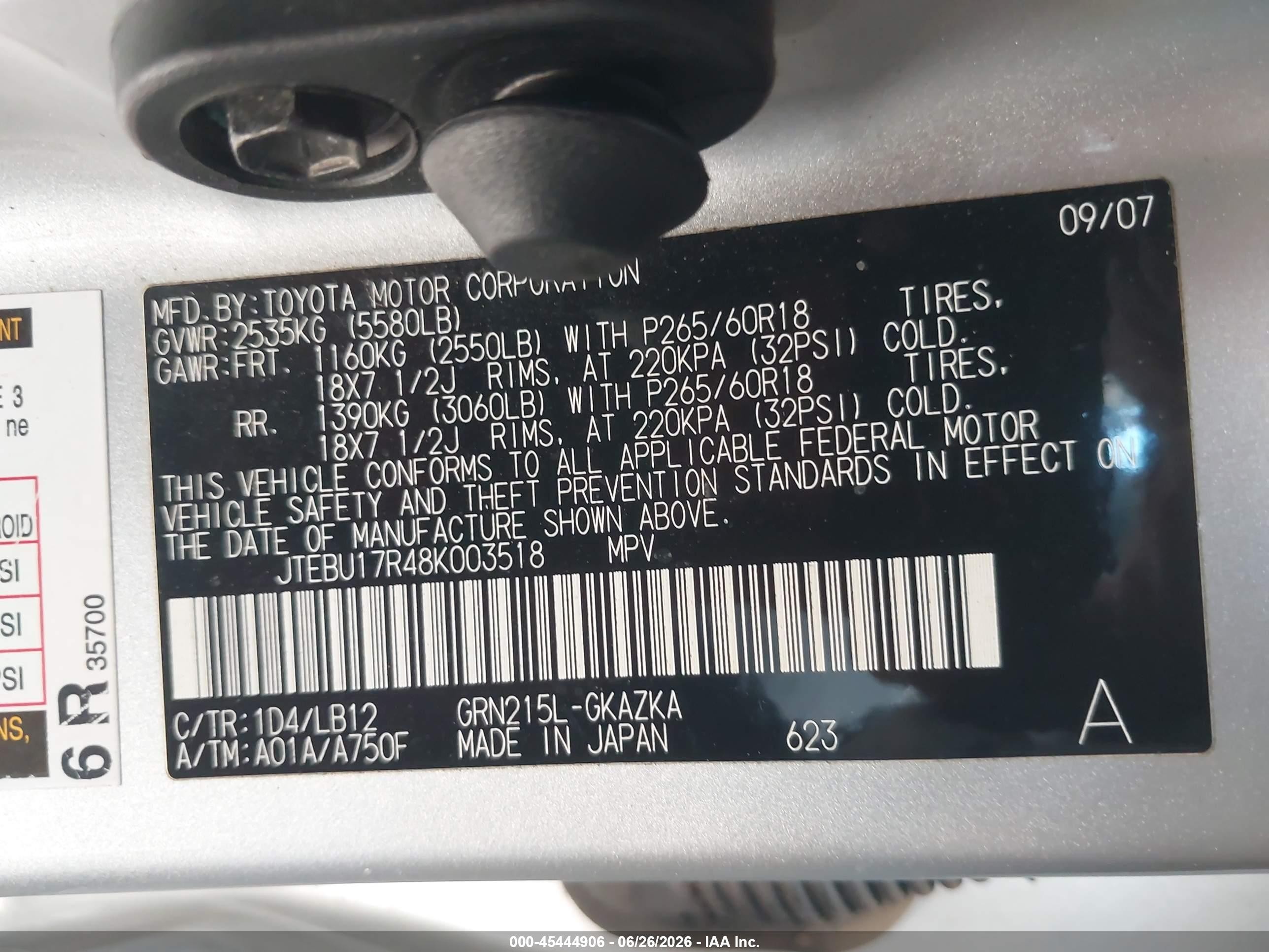2008 Toyota 4runner Limited V6 Silver vin: JTEBU17R48K003518