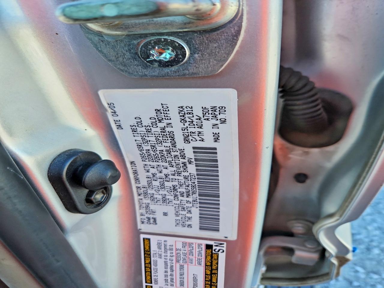 2005 Toyota 4runner Limited Silver vin: JTEBU17R658047237