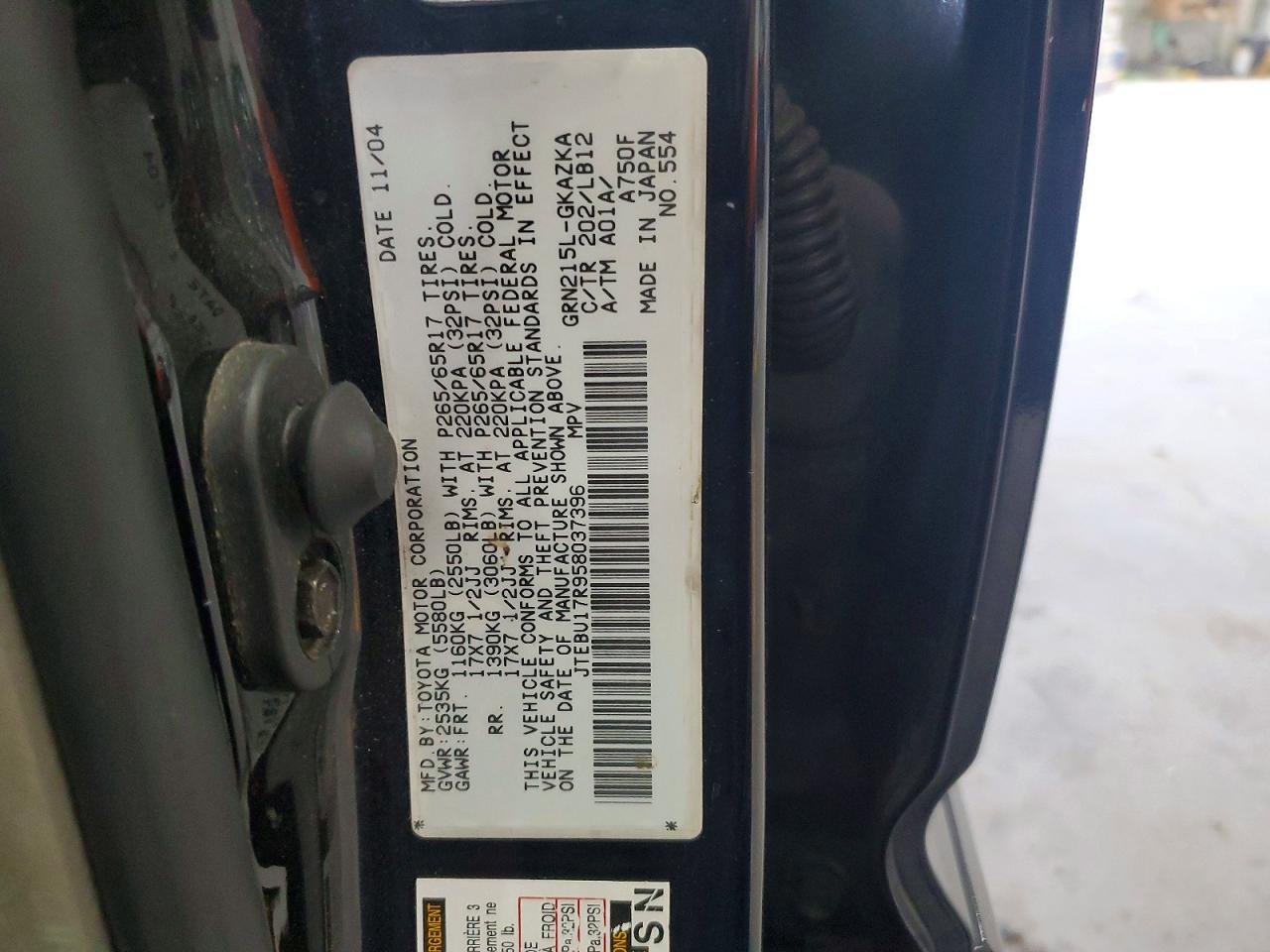 2005 Toyota 4runner Limited Black vin: JTEBU17R958037396