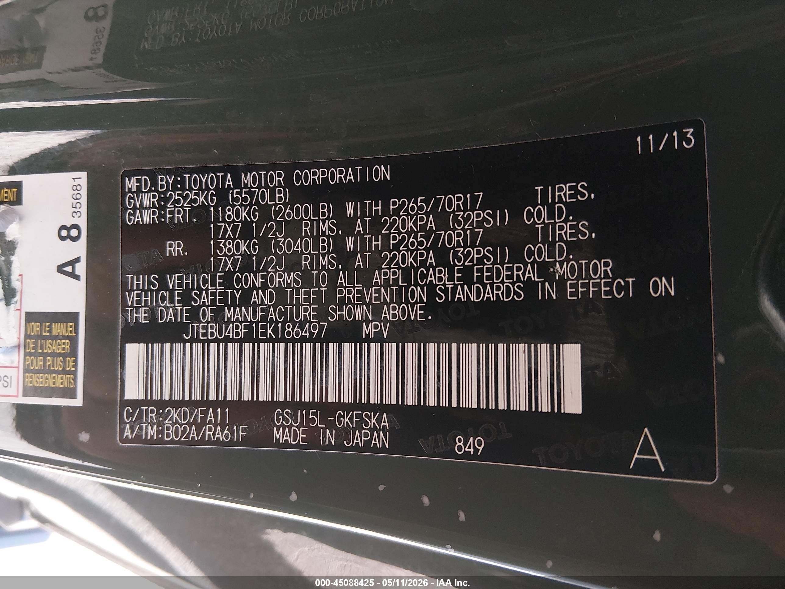 2014 Toyota Fj Cruiser   Green vin: JTEBU4BF1EK186497