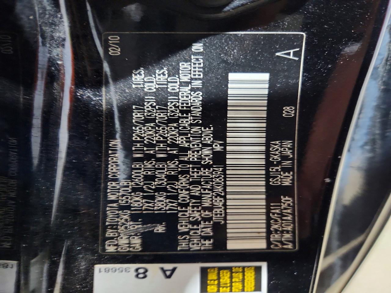 2010 Toyota Fj Cruiser Base Black vin: JTEBU4BF2AK083941