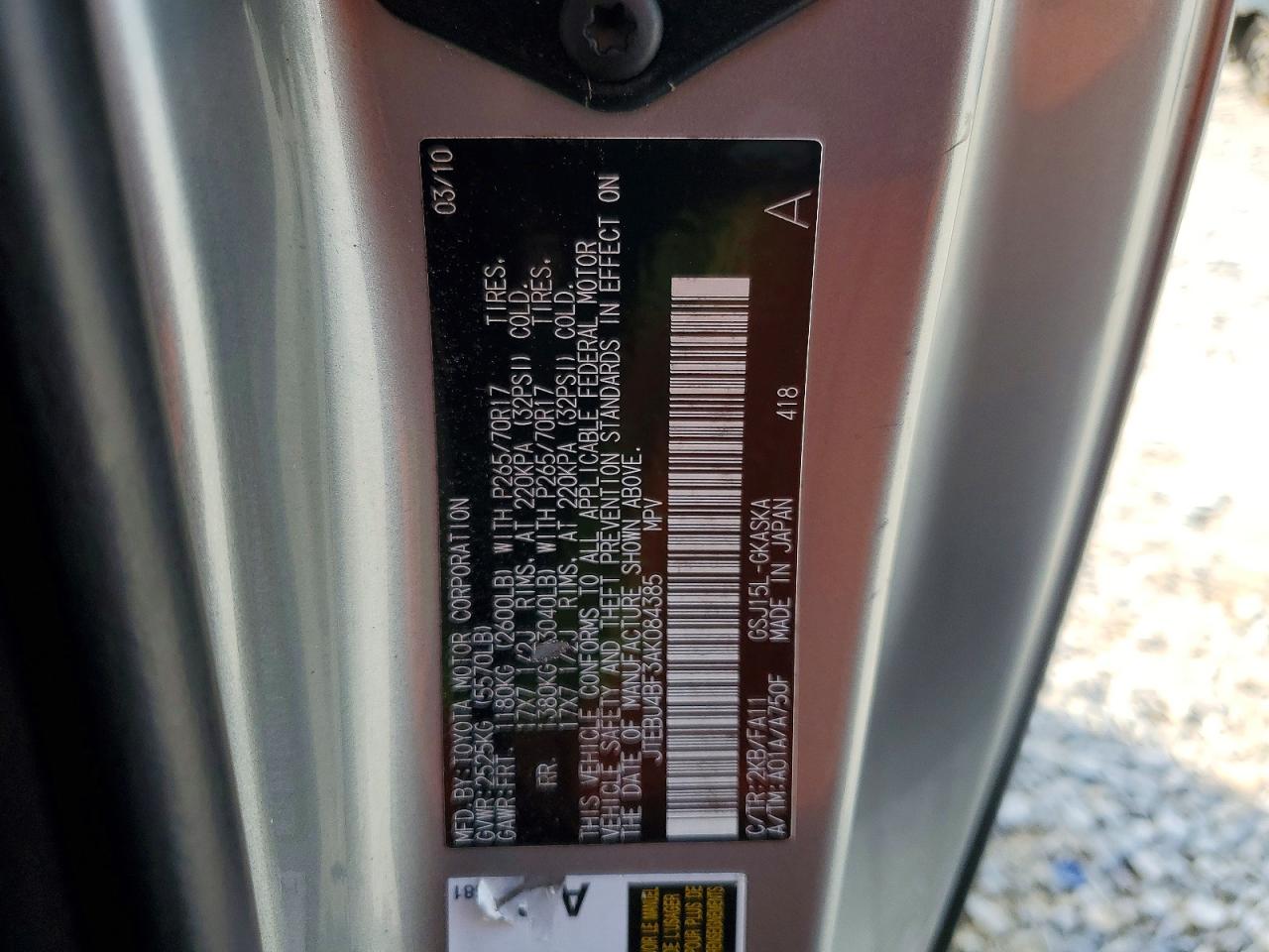 2010 Toyota Fj Cruiser Base Silver vin: JTEBU4BF3AK084385