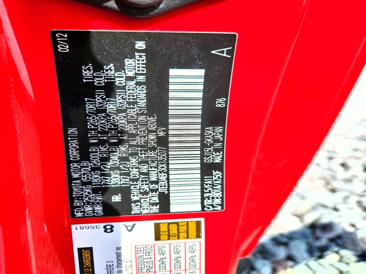 2012 Toyota Fj Cruiser Base Red vin: JTEBU4BF3CK135077