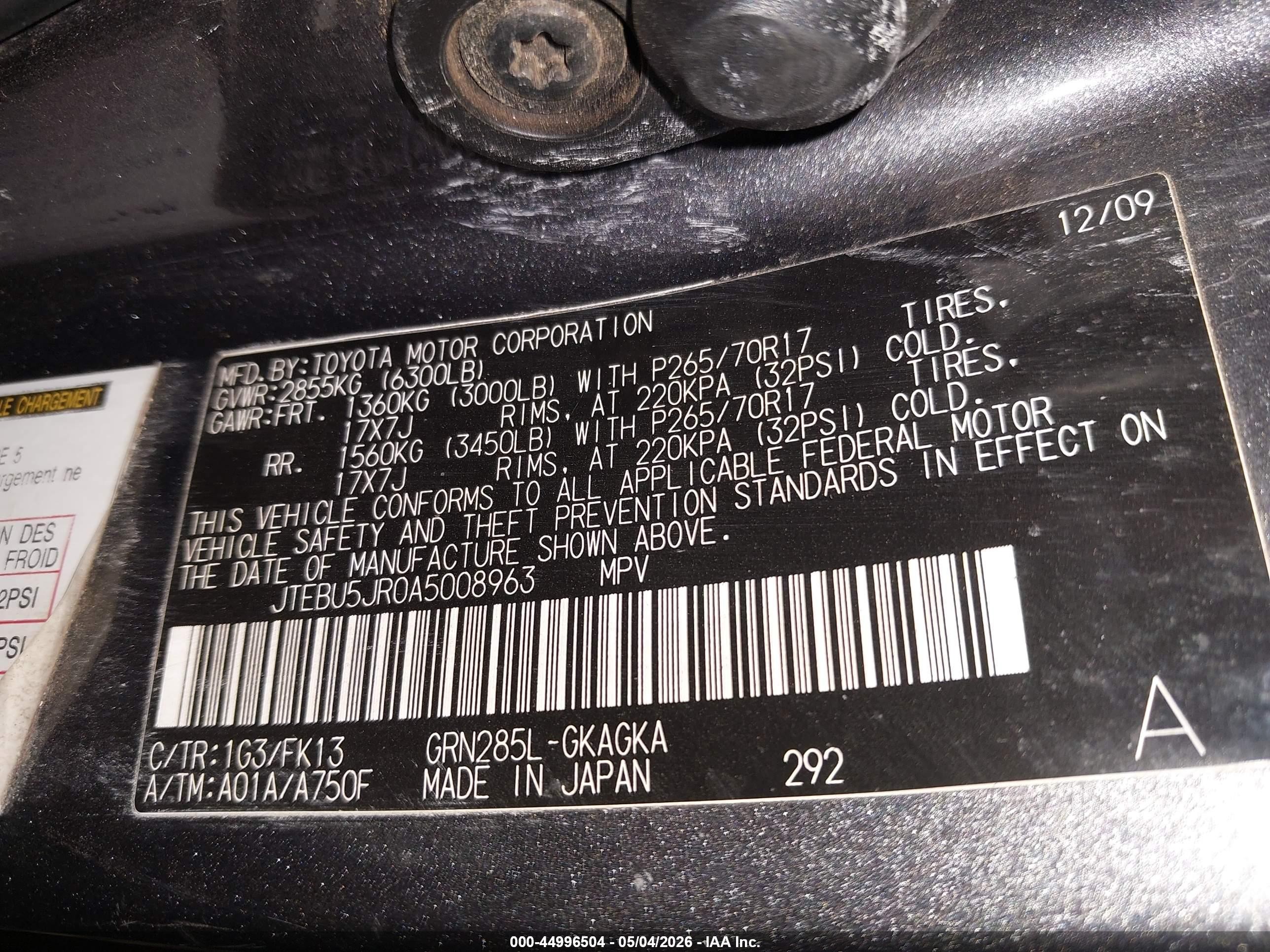 2010 Toyota 4runner Sr5 V6 Gray vin: JTEBU5JR0A5008963