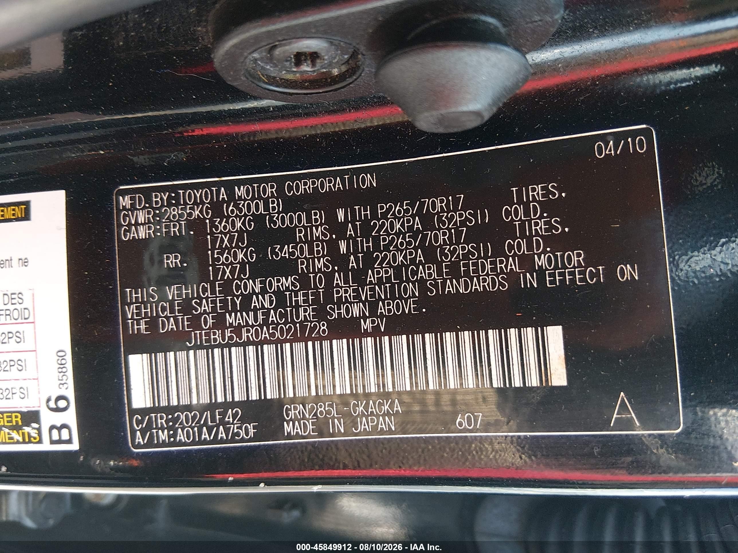 2010 Toyota 4runner Sr5 V6 Black vin: JTEBU5JR0A5021728