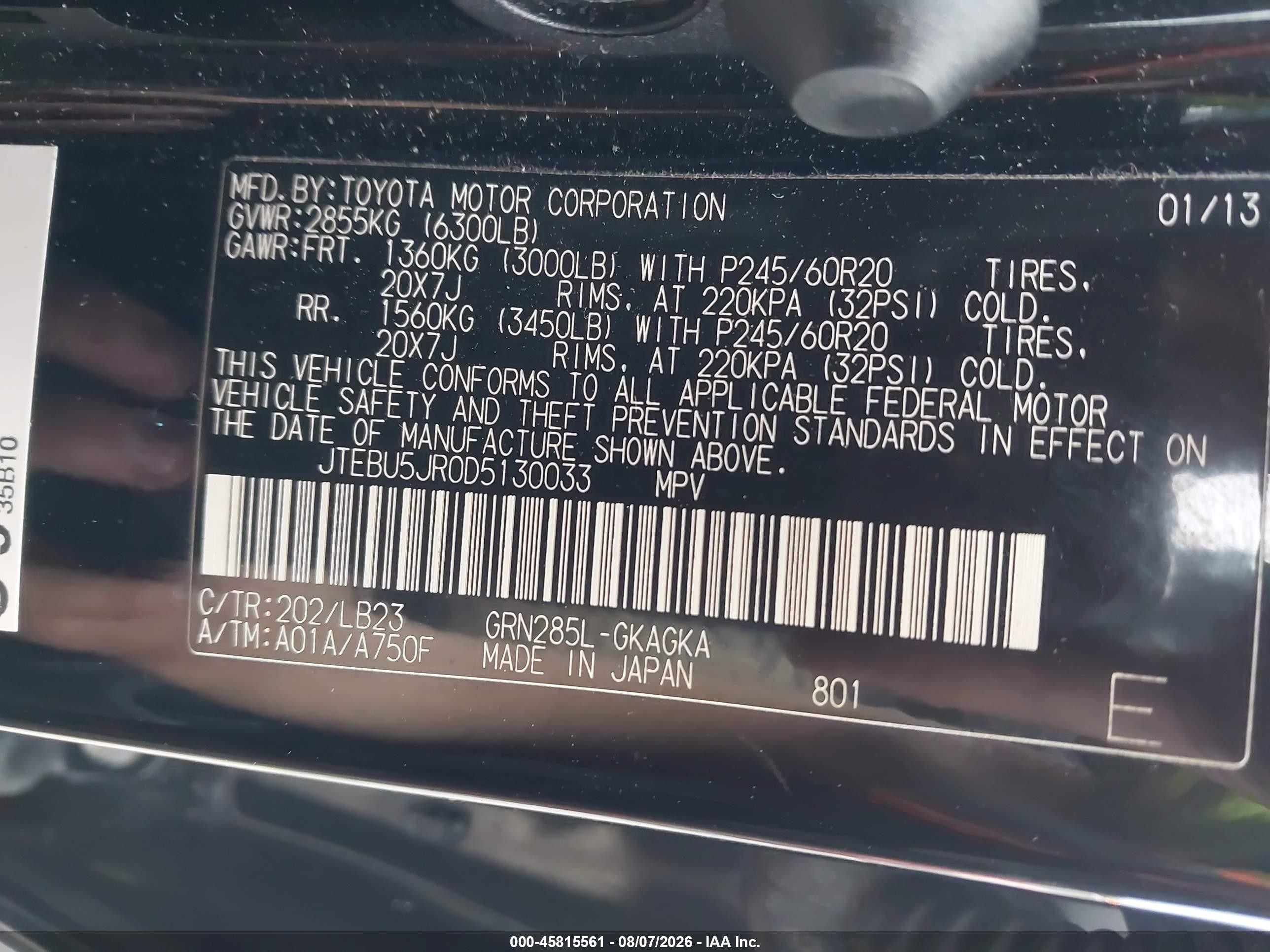 2013 Toyota 4runner Limited Black vin: JTEBU5JR0D5130033