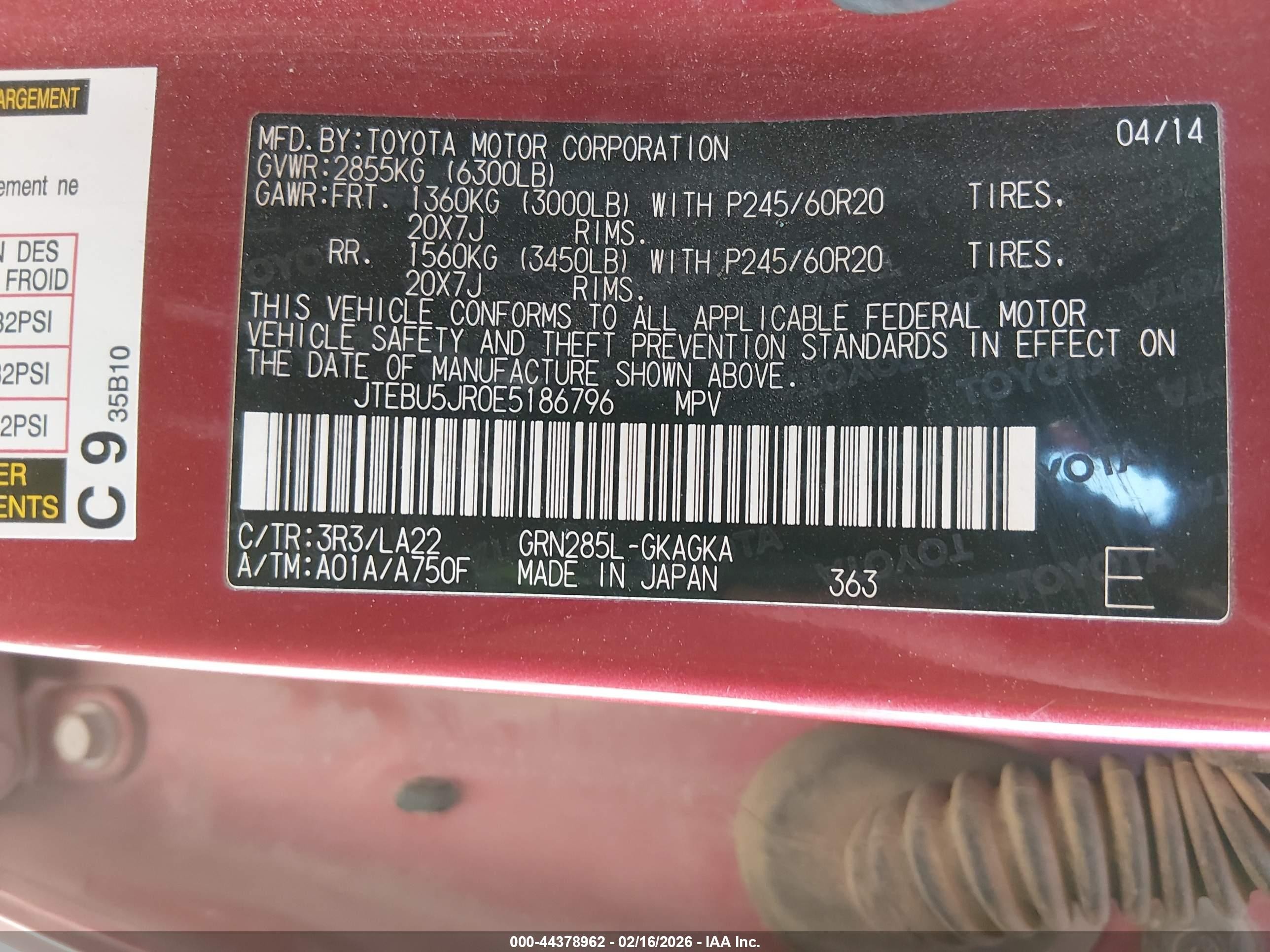 2014 Toyota 4runner Limited Red vin: JTEBU5JR0E5186796
