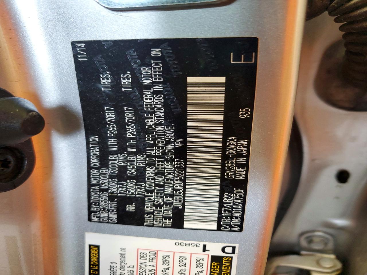 2015 Toyota 4runner Sr5 Premium Silver vin: JTEBU5JR0F5221337