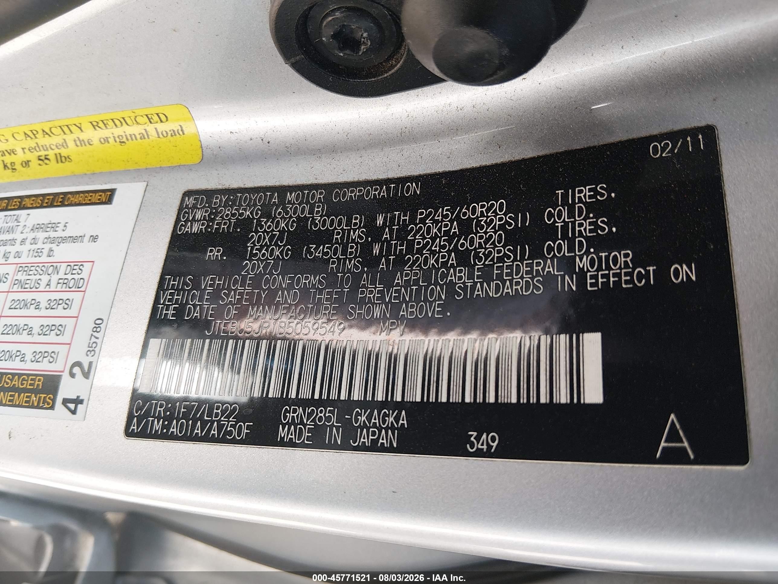 2011 Toyota 4runner Limited V6 Gray vin: JTEBU5JR1B5059549