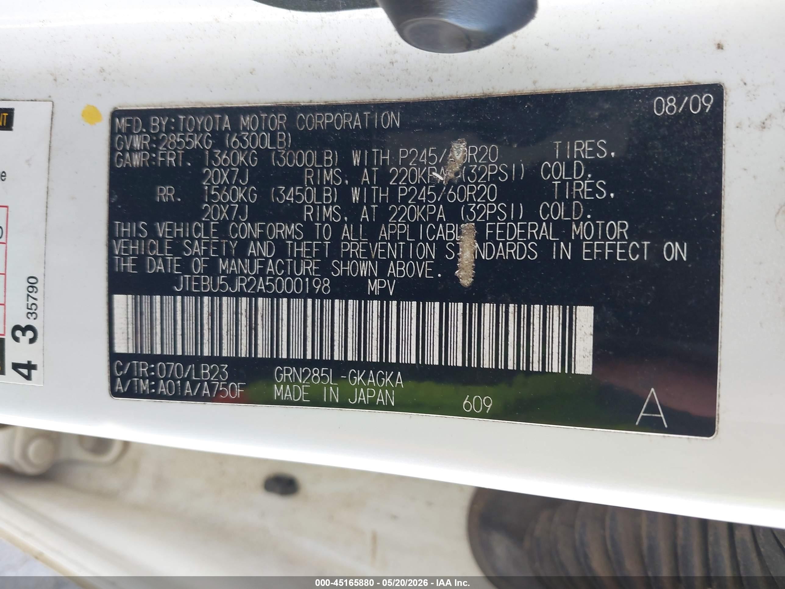 2010 Toyota 4runner Limited V6 White vin: JTEBU5JR2A5000198