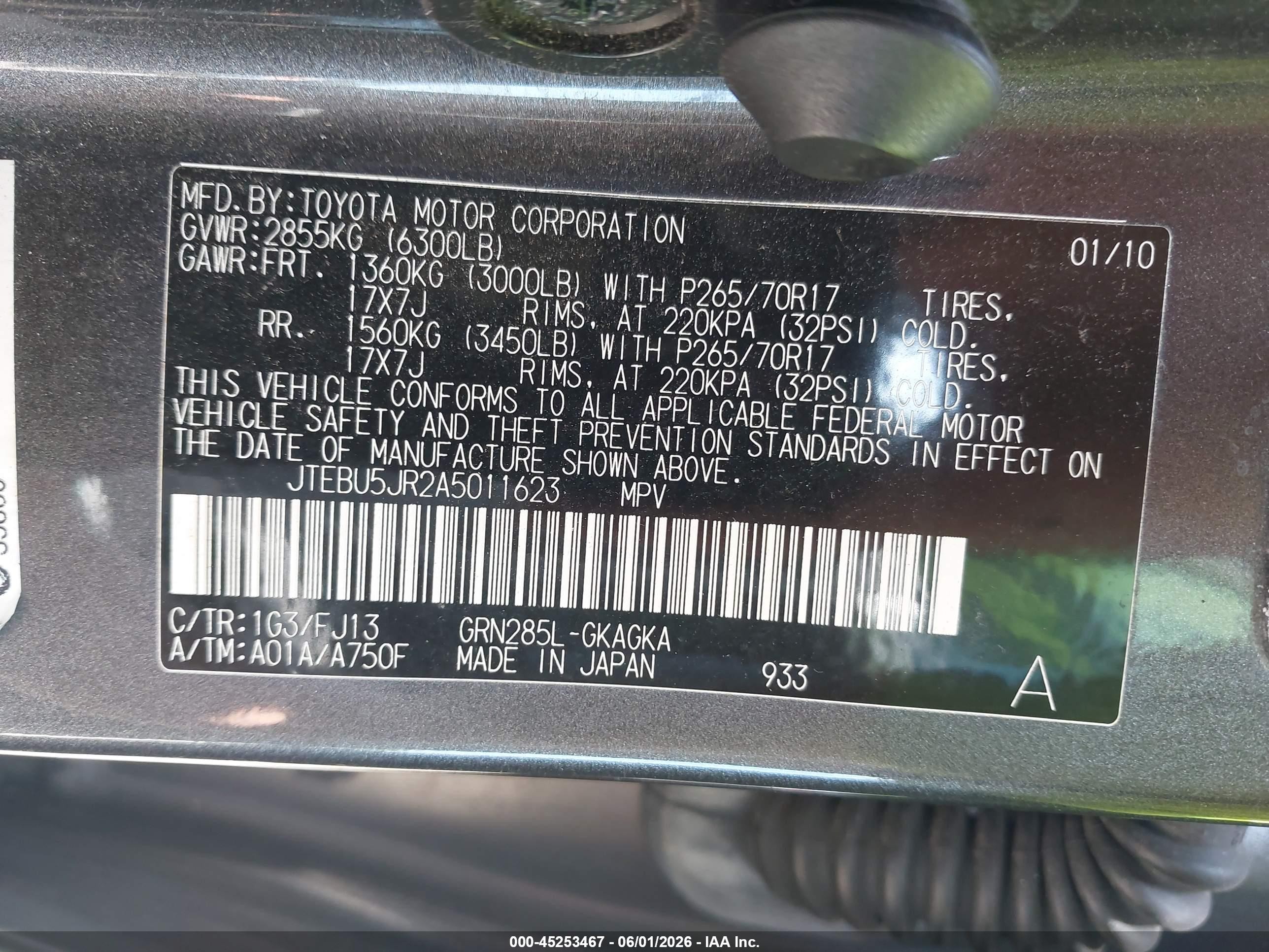 2010 Toyota 4runner Sr5 V6 Gray vin: JTEBU5JR2A5011623