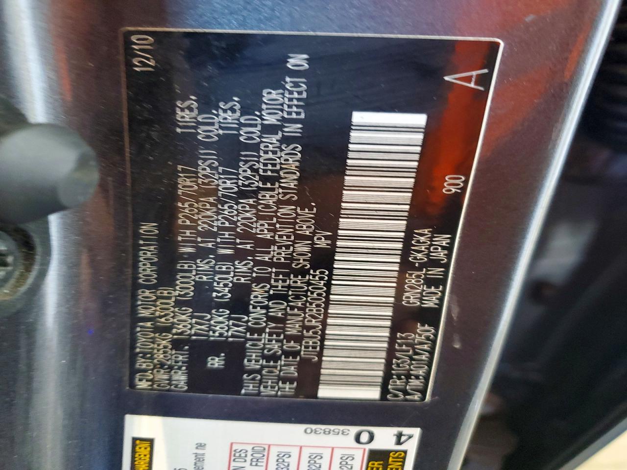 2011 Toyota 4runner Sr5 Charcoal vin: JTEBU5JR2B5050455