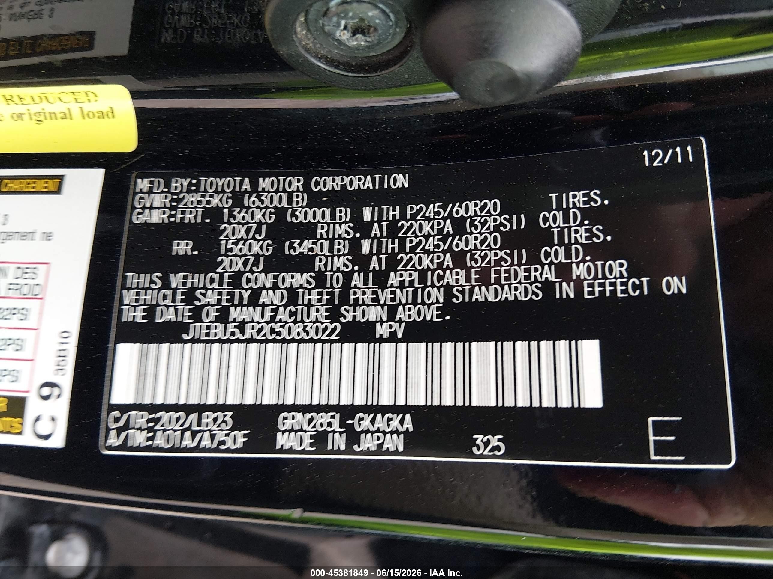 2012 Toyota 4runner Limited Black vin: JTEBU5JR2C5083022