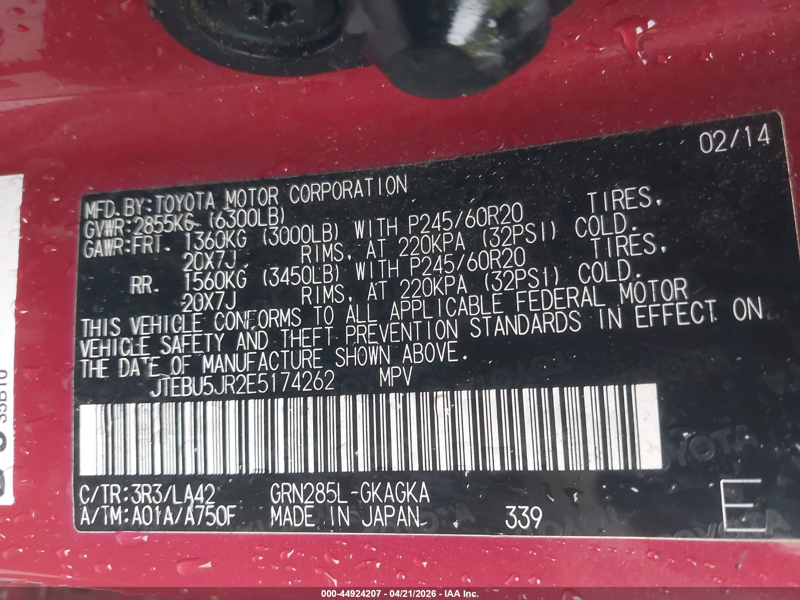 2014 Toyota 4runner Limited Red vin: JTEBU5JR2E5174262