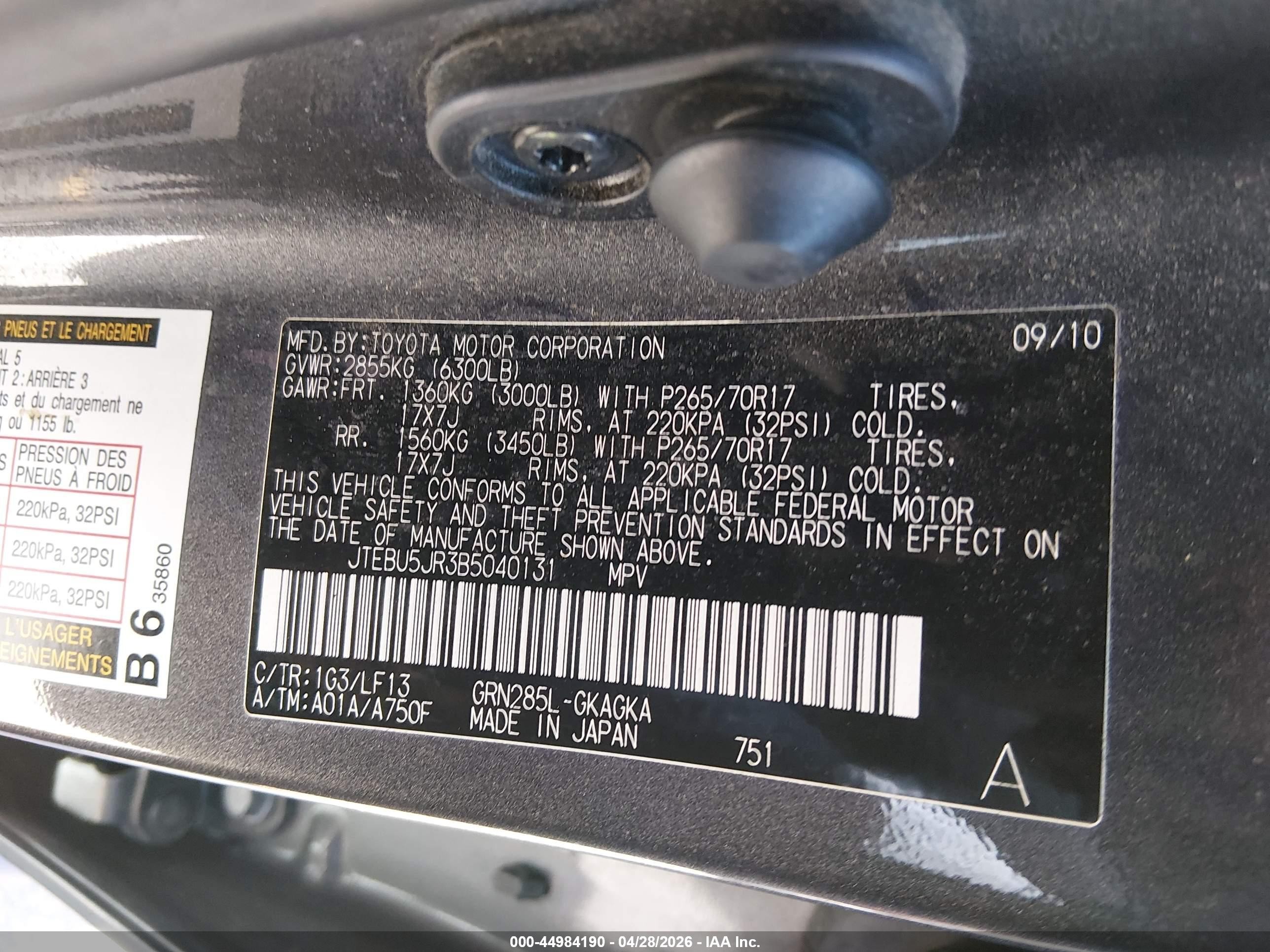 2011 Toyota 4runner Sr5 V6 Silver vin: JTEBU5JR3B5040131