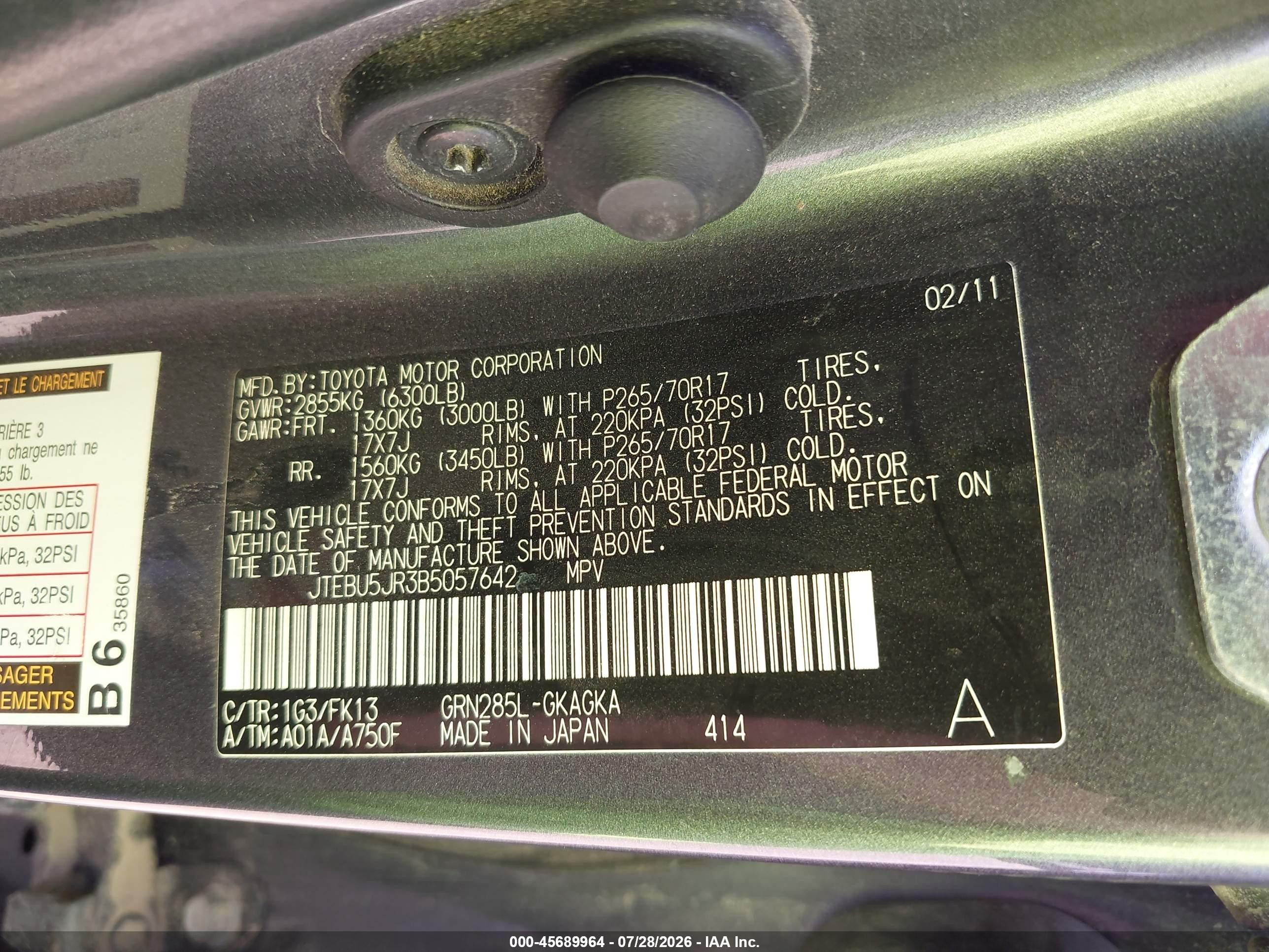 2011 Toyota 4runner Sr5 V6 Gray vin: JTEBU5JR3B5057642