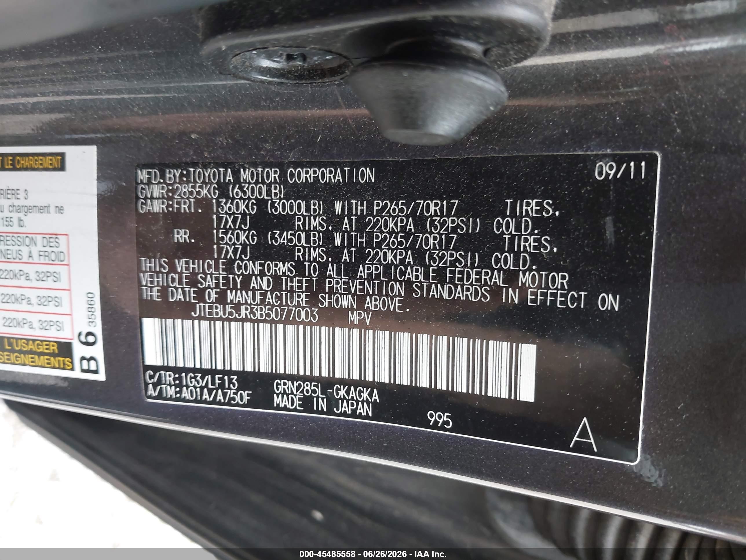 2011 Toyota 4runner Sr5 V6 Gray vin: JTEBU5JR3B5077003