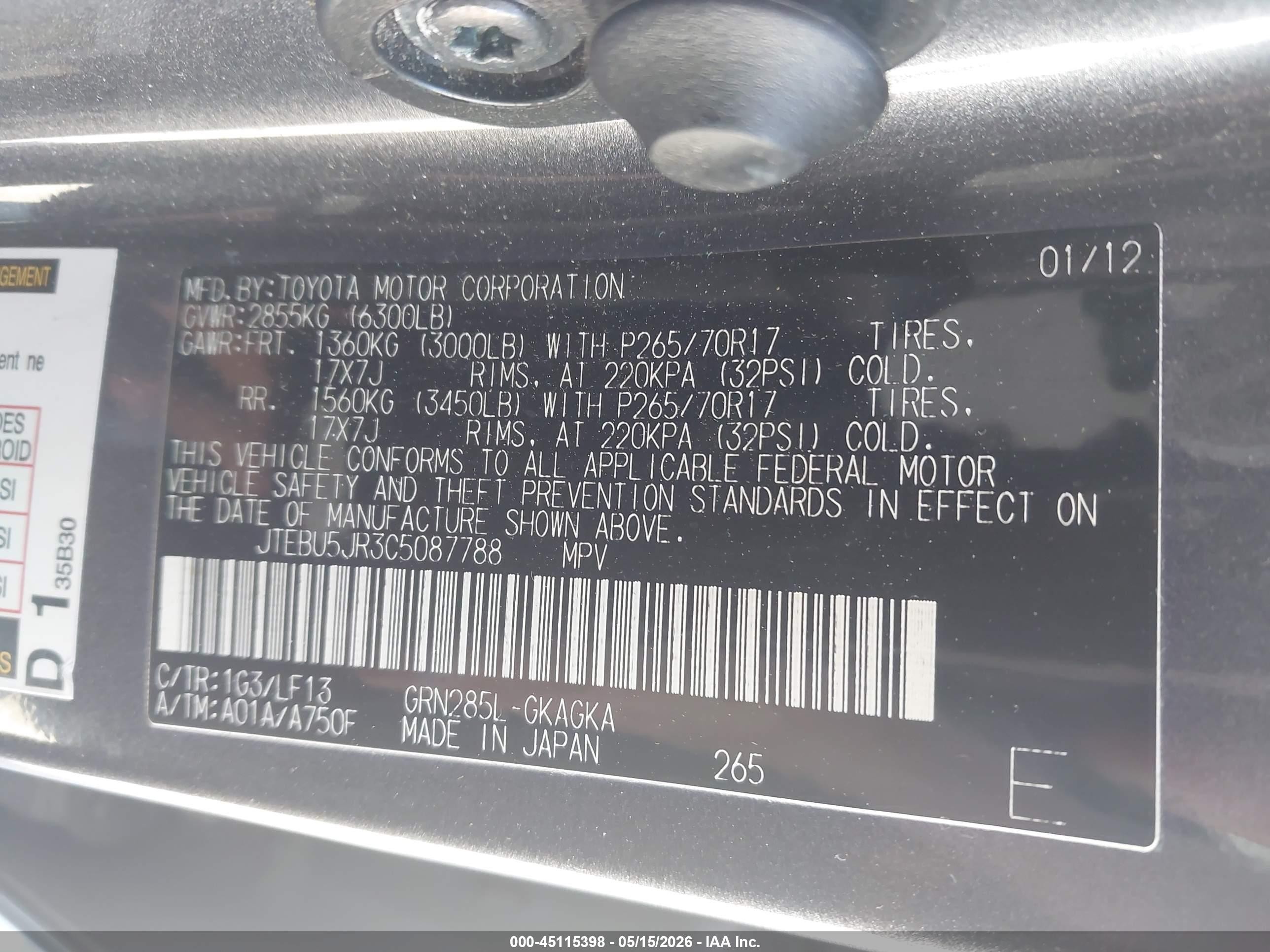 2012 Toyota 4runner Sr5 Gray vin: JTEBU5JR3C5087788