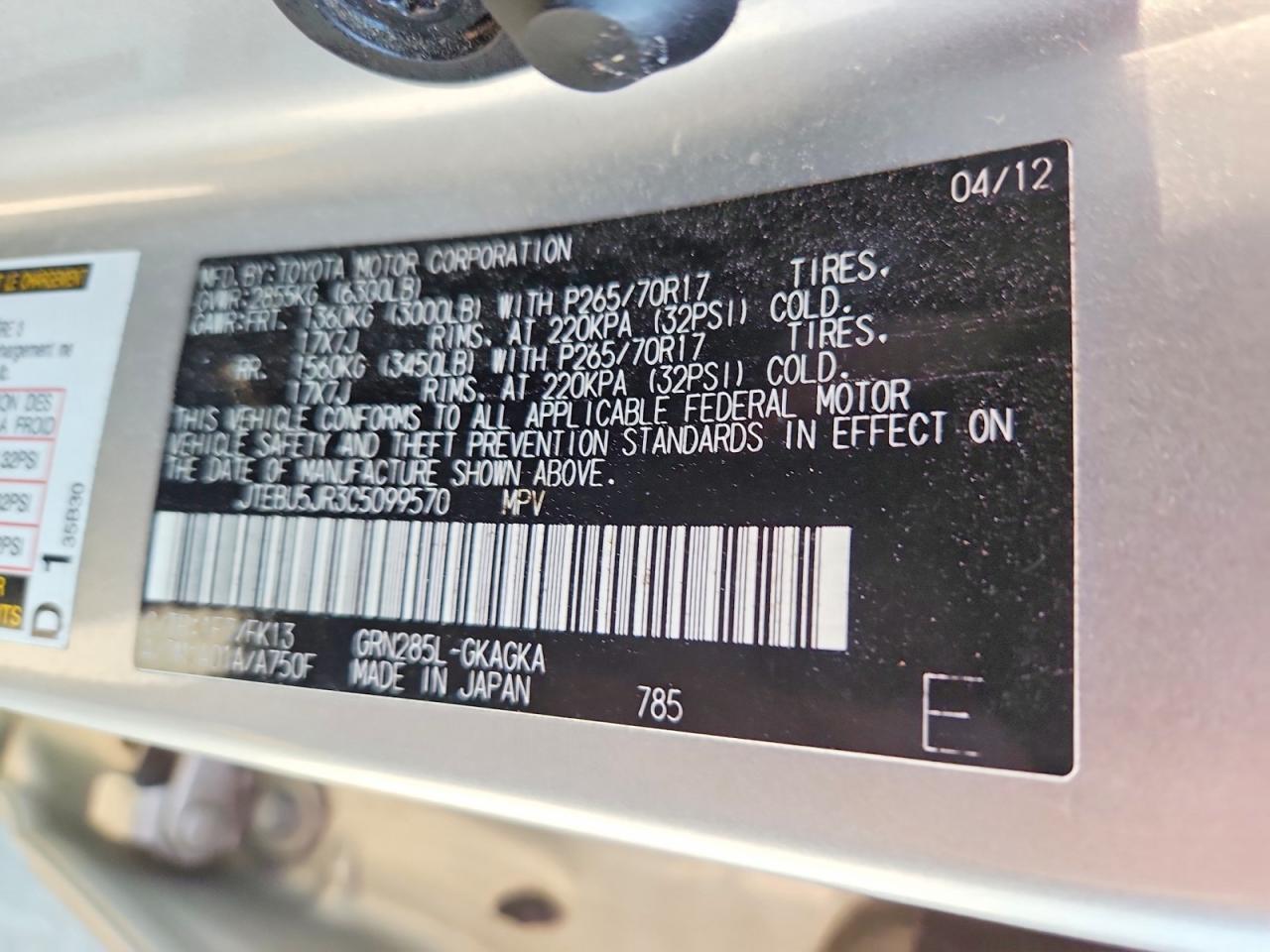 2012 Toyota 4runner Sr5 Silver vin: JTEBU5JR3C5099570