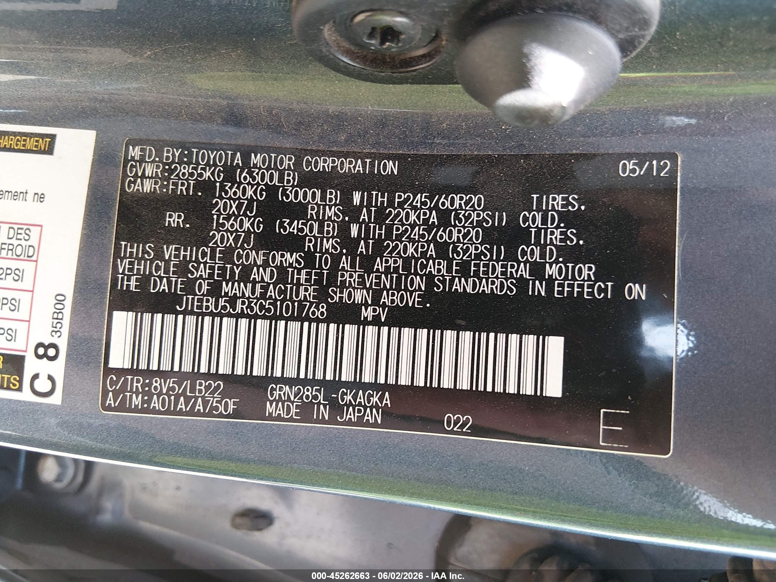 2012 Toyota 4runner Limited Blue vin: JTEBU5JR3C5101768
