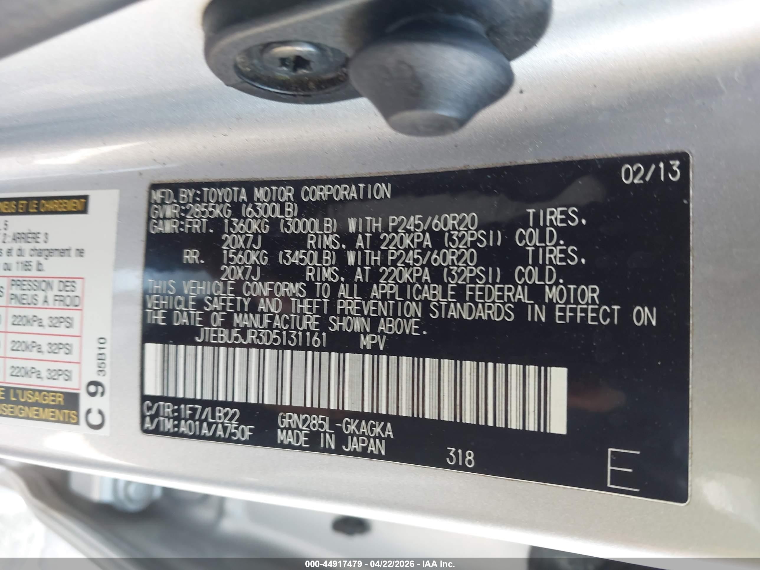 2013 Toyota 4runner Limited Silver vin: JTEBU5JR3D5131161