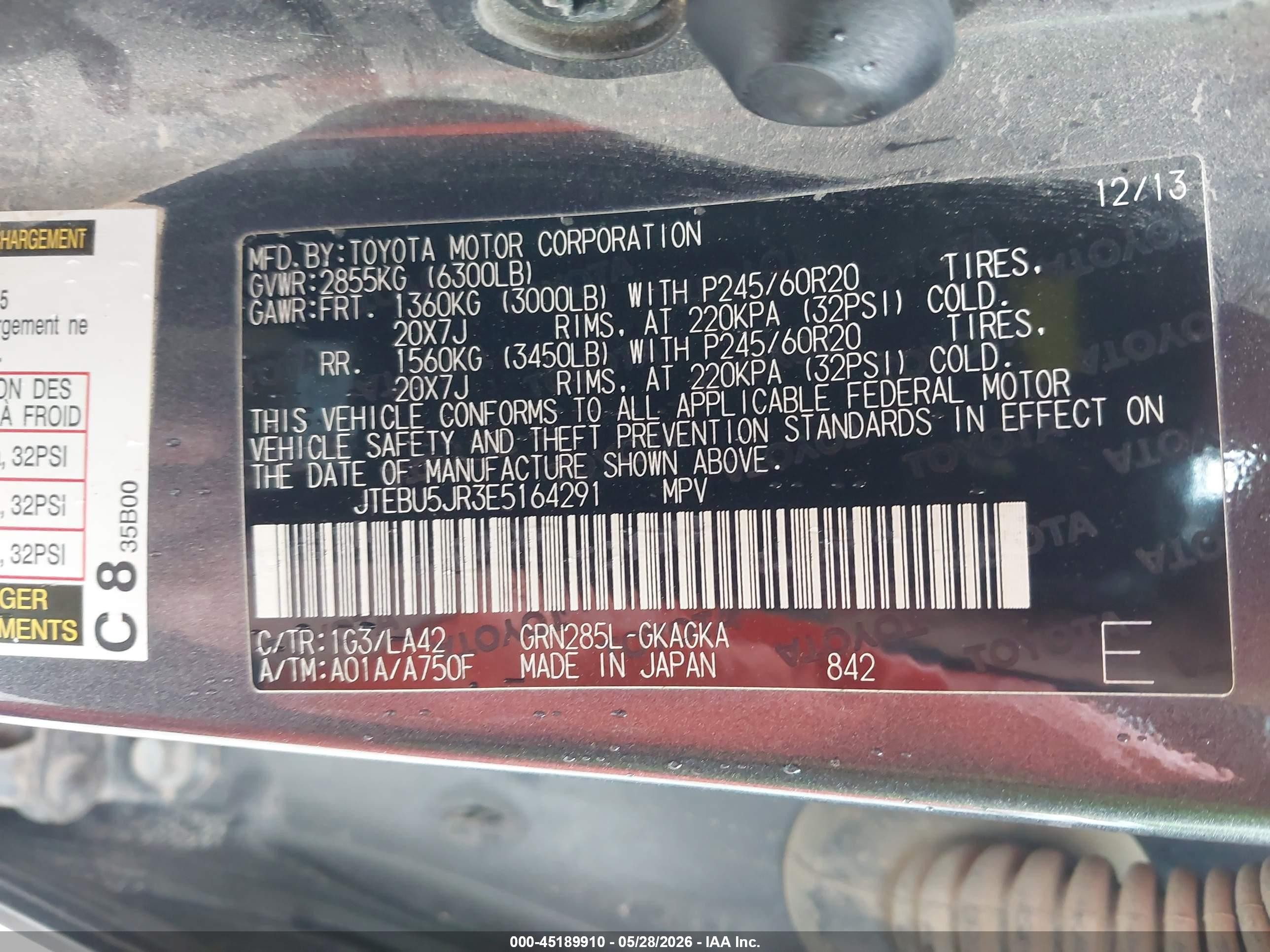 2014 Toyota 4runner Limited Серый vin: JTEBU5JR3E5164291