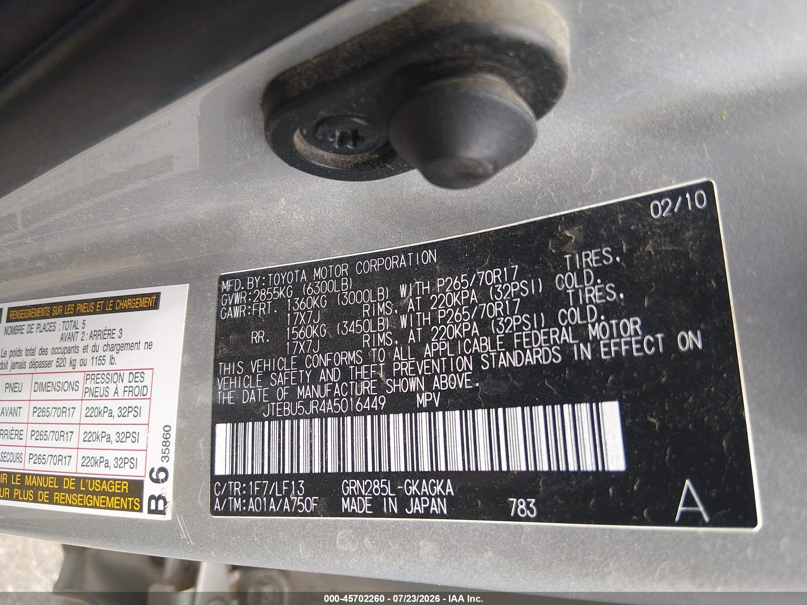 2010 Toyota 4runner Sr5 V6 Silver vin: JTEBU5JR4A5016449