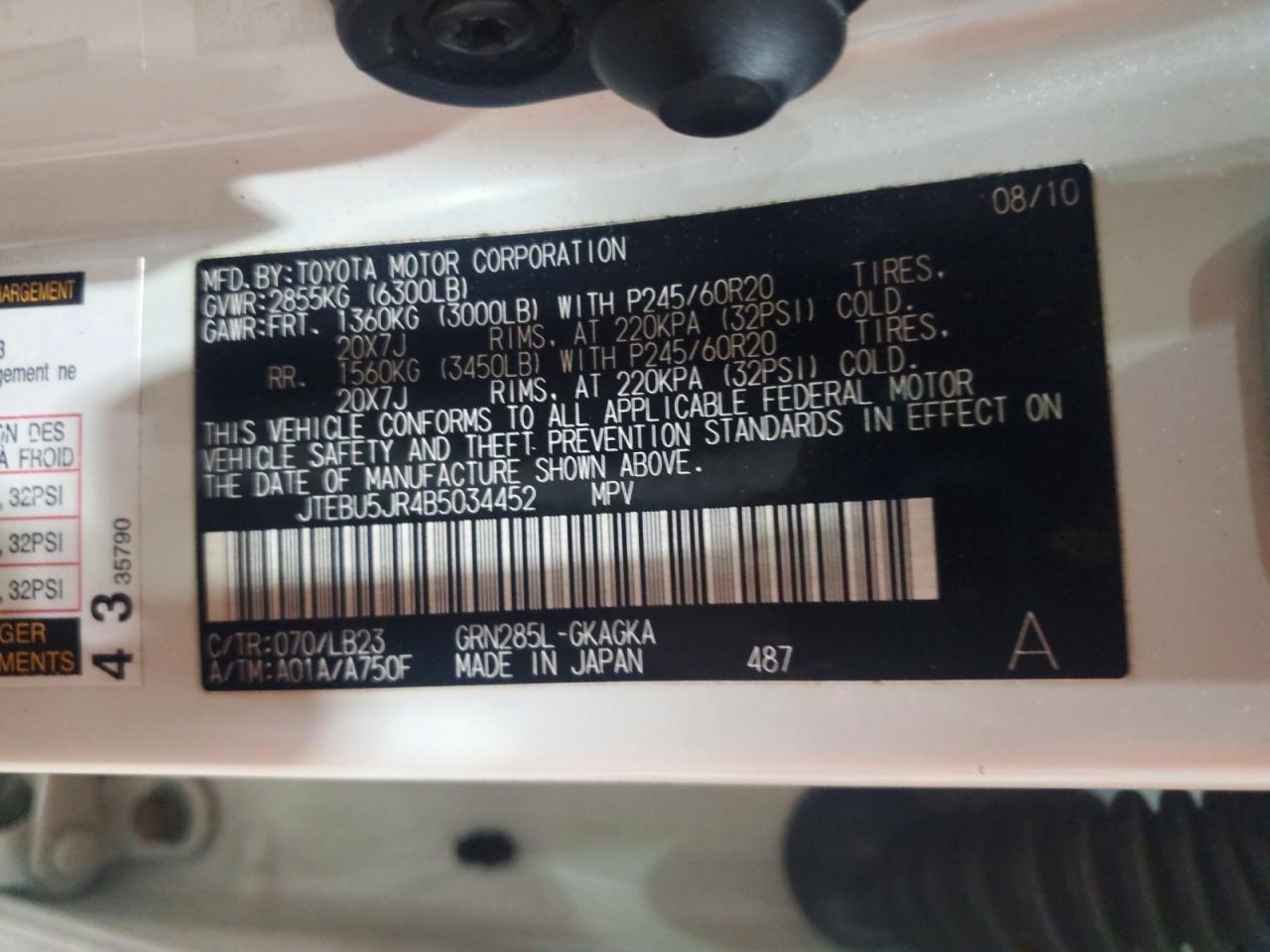 2011 Toyota 4runner Limited White vin: JTEBU5JR4B5034452
