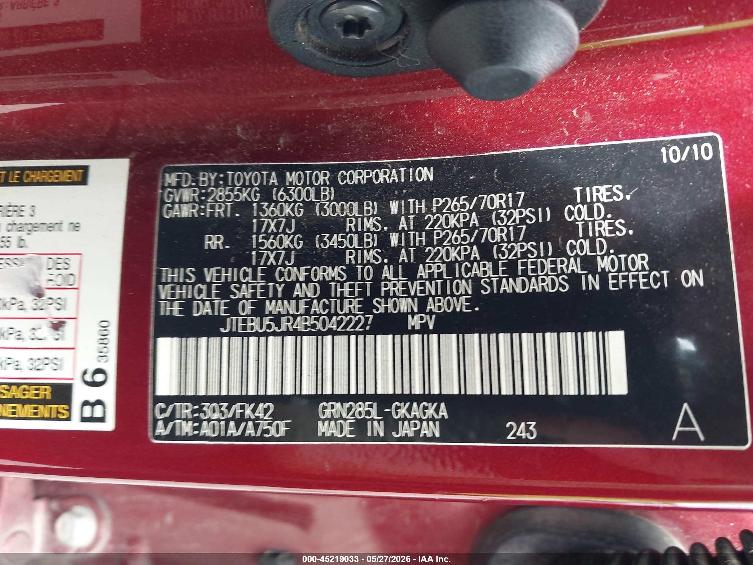 2011 Toyota 4runner Sr5 V6 Red vin: JTEBU5JR4B5042227